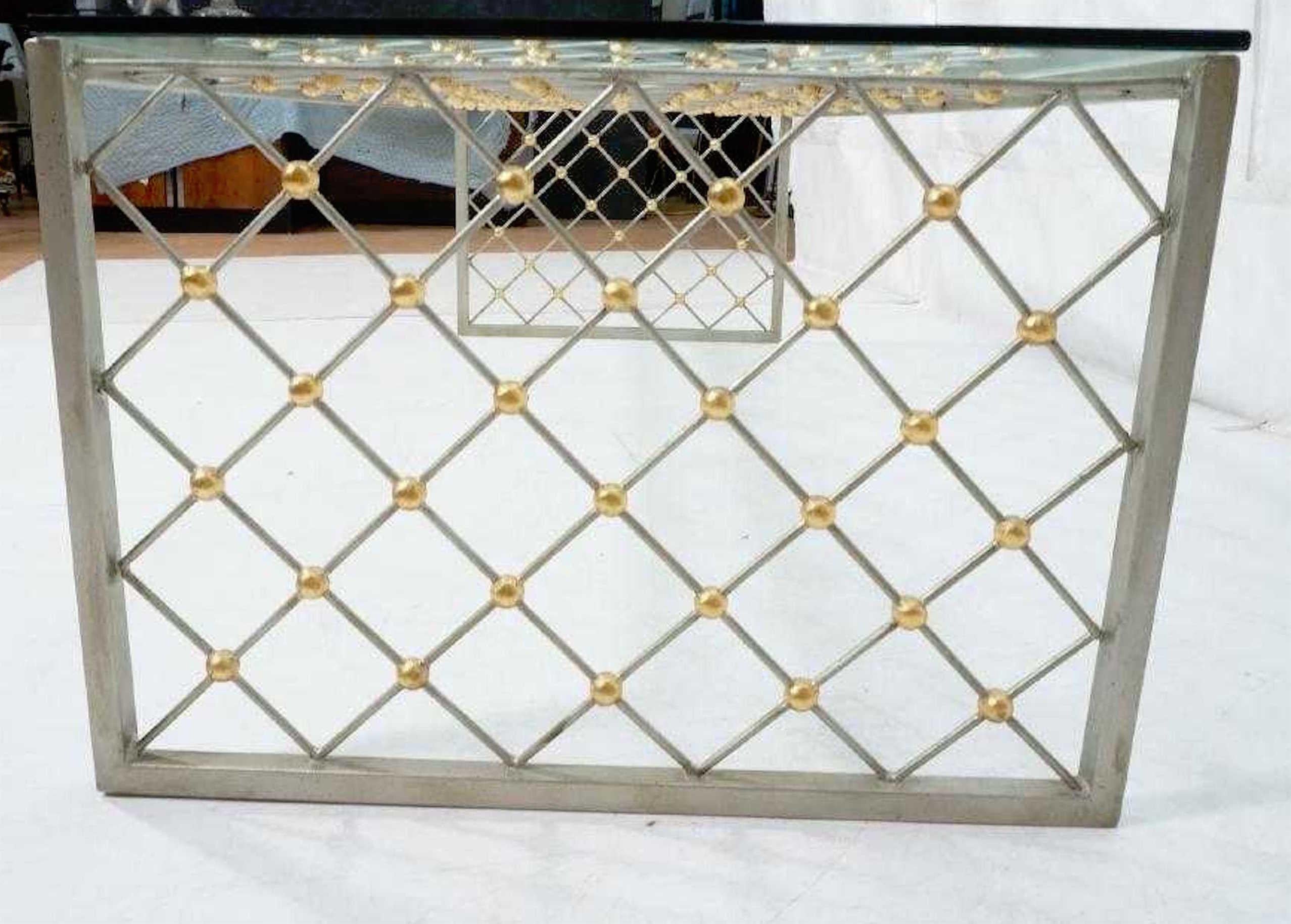 Metal French Modern Style Steel and Brass Coffee Table For Sale