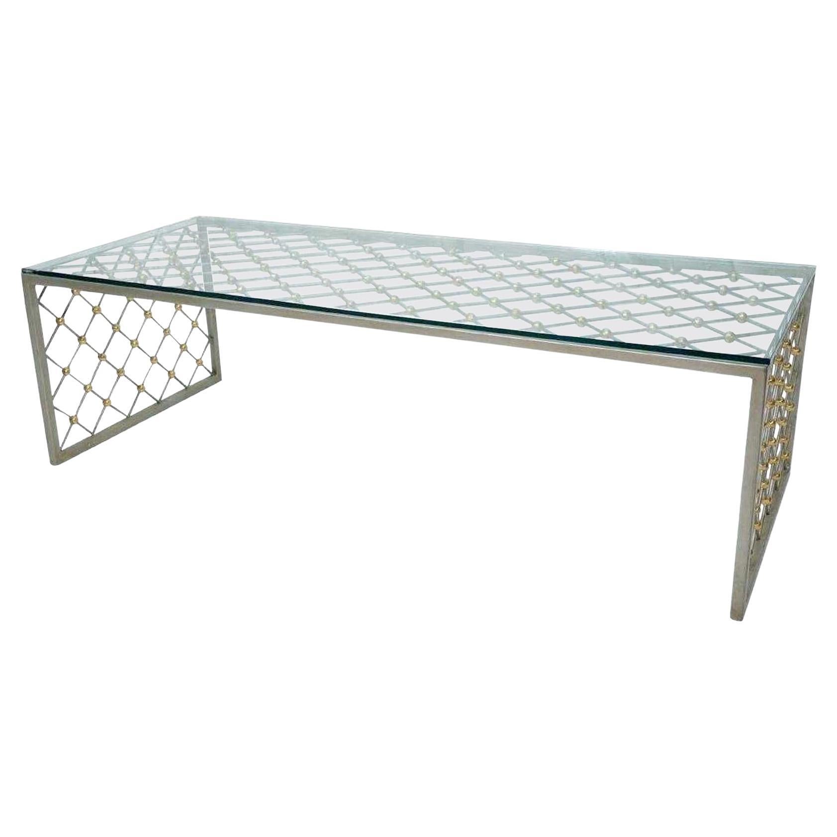 French Modern Style Steel and Brass Coffee Table For Sale