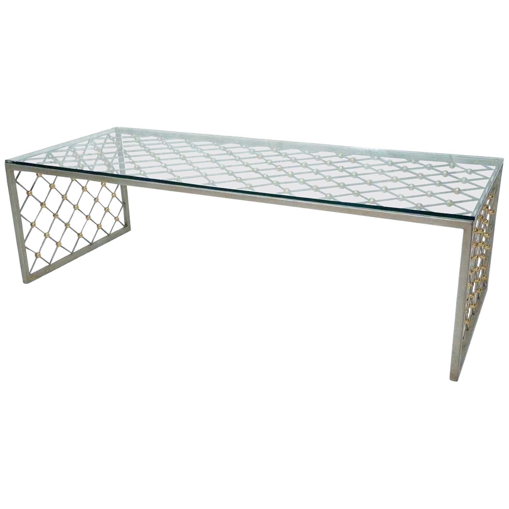 French Modern Style Steel and Brass Coffee Table For Sale