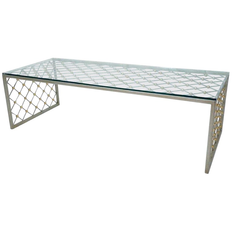 French Modern Style Steel and Brass Coffee Table For Sale at 1stdibs