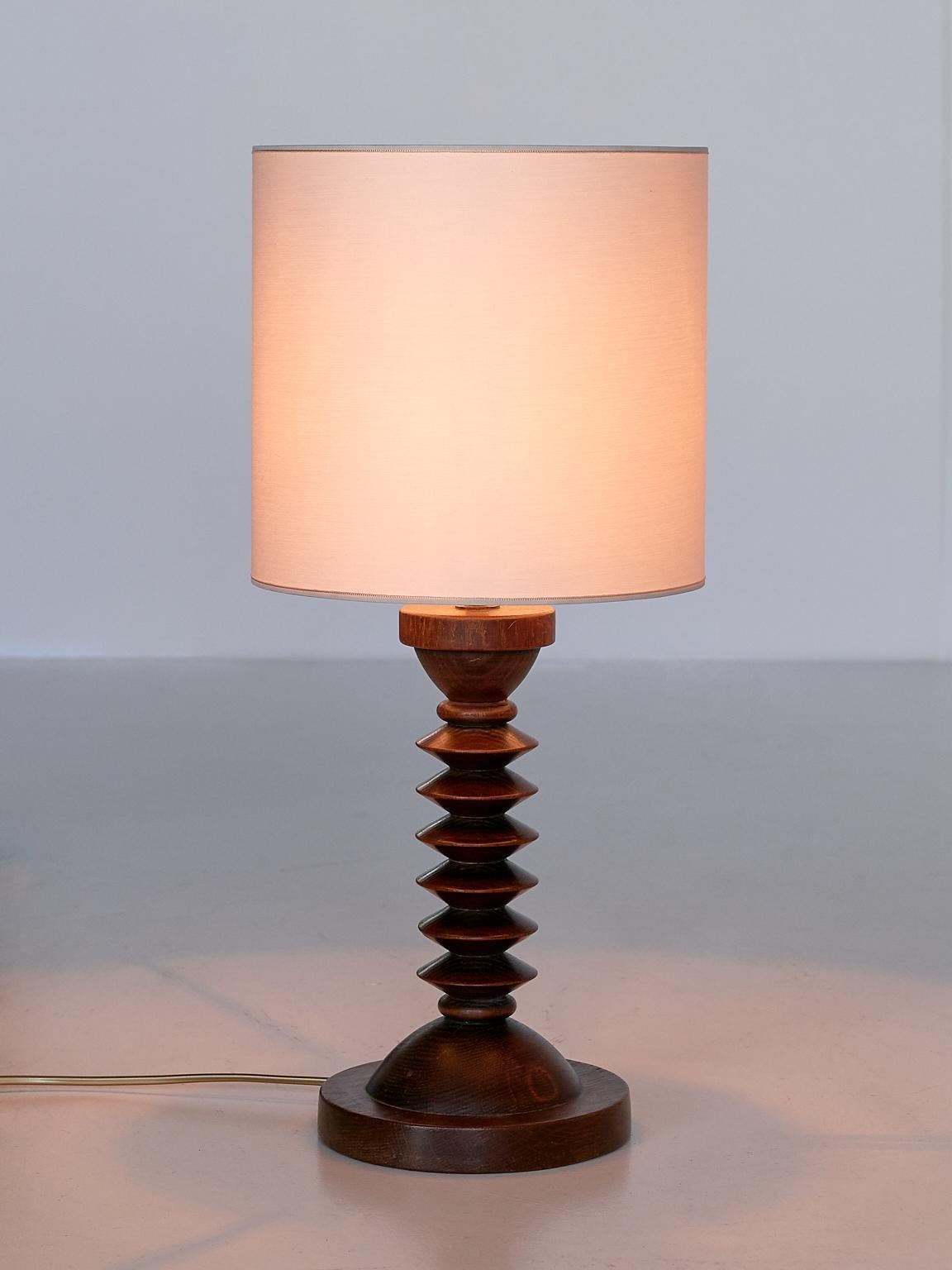 Mid-Century Modern French Modern Table Lamp in Oak with Ivory Shade, 1950s