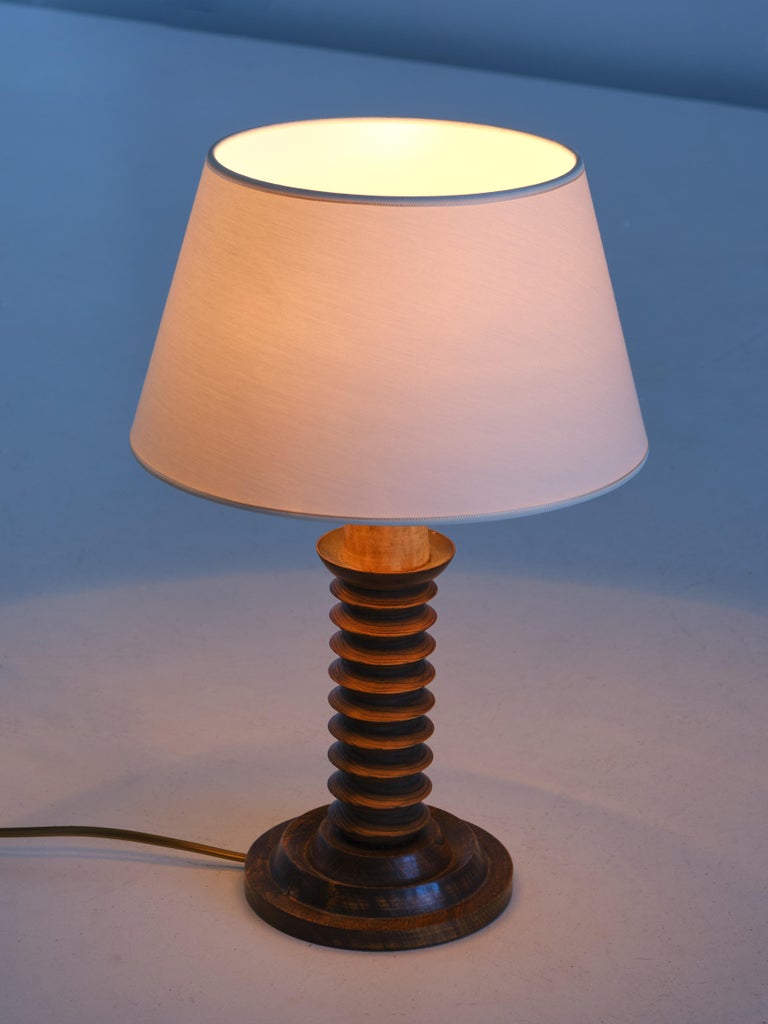 French Modern Table Lamp in Oak with Ivory Shade, 1950s For Sale at 1stDibs