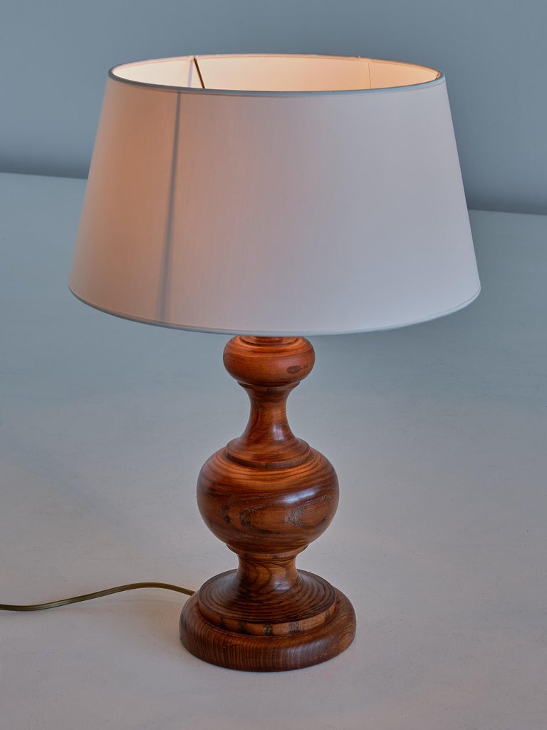 Fabric French Modern Table Lamp in Oak with Ivory Shade, 1950s For Sale