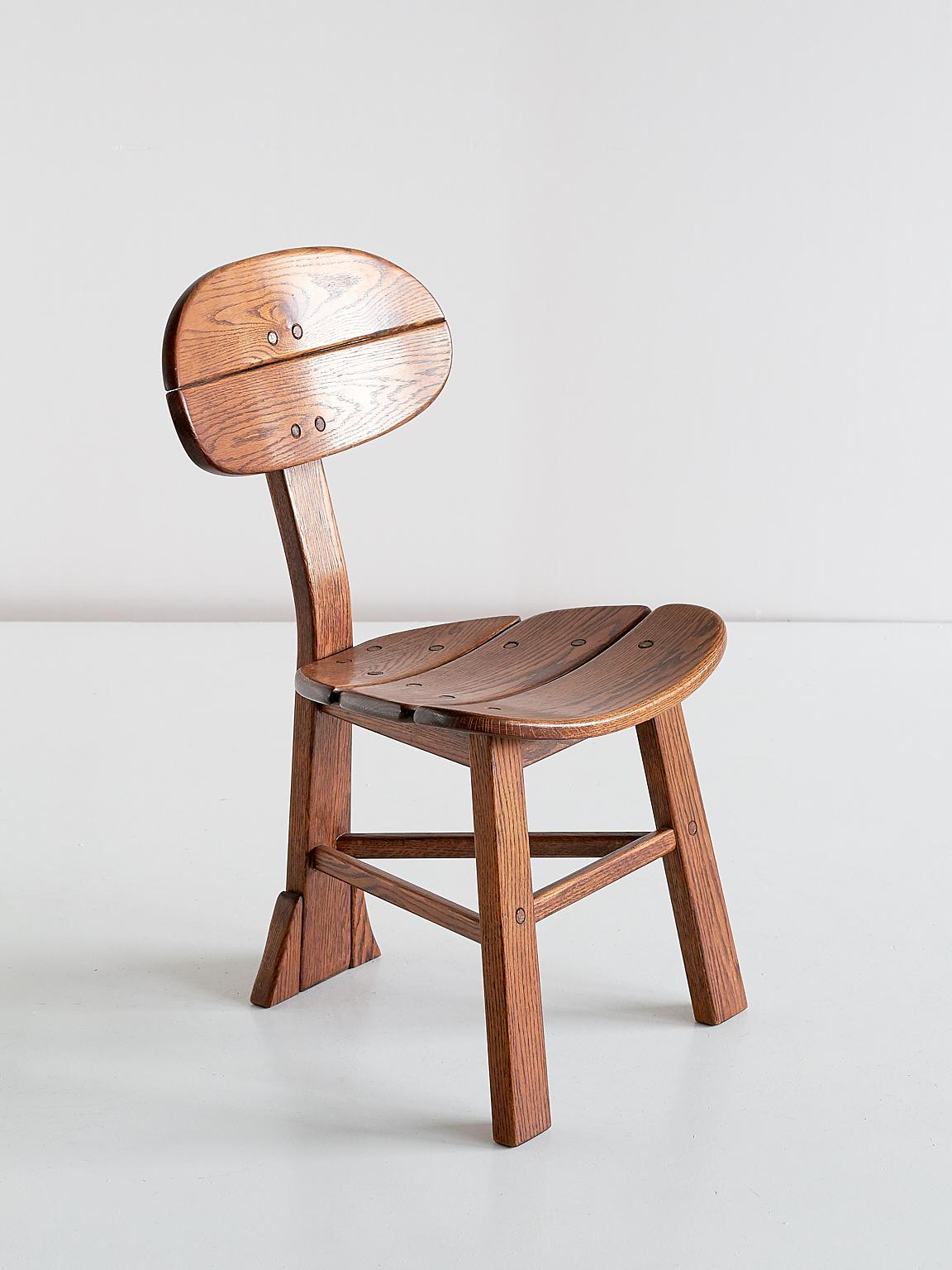 Three Chain Chair French Modern Three-Legged Chair in Solid Oak, 1950s at 1stDibs | 3 ...