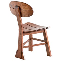 French Modern Three-Legged Chair in Solid Oak, 1950s