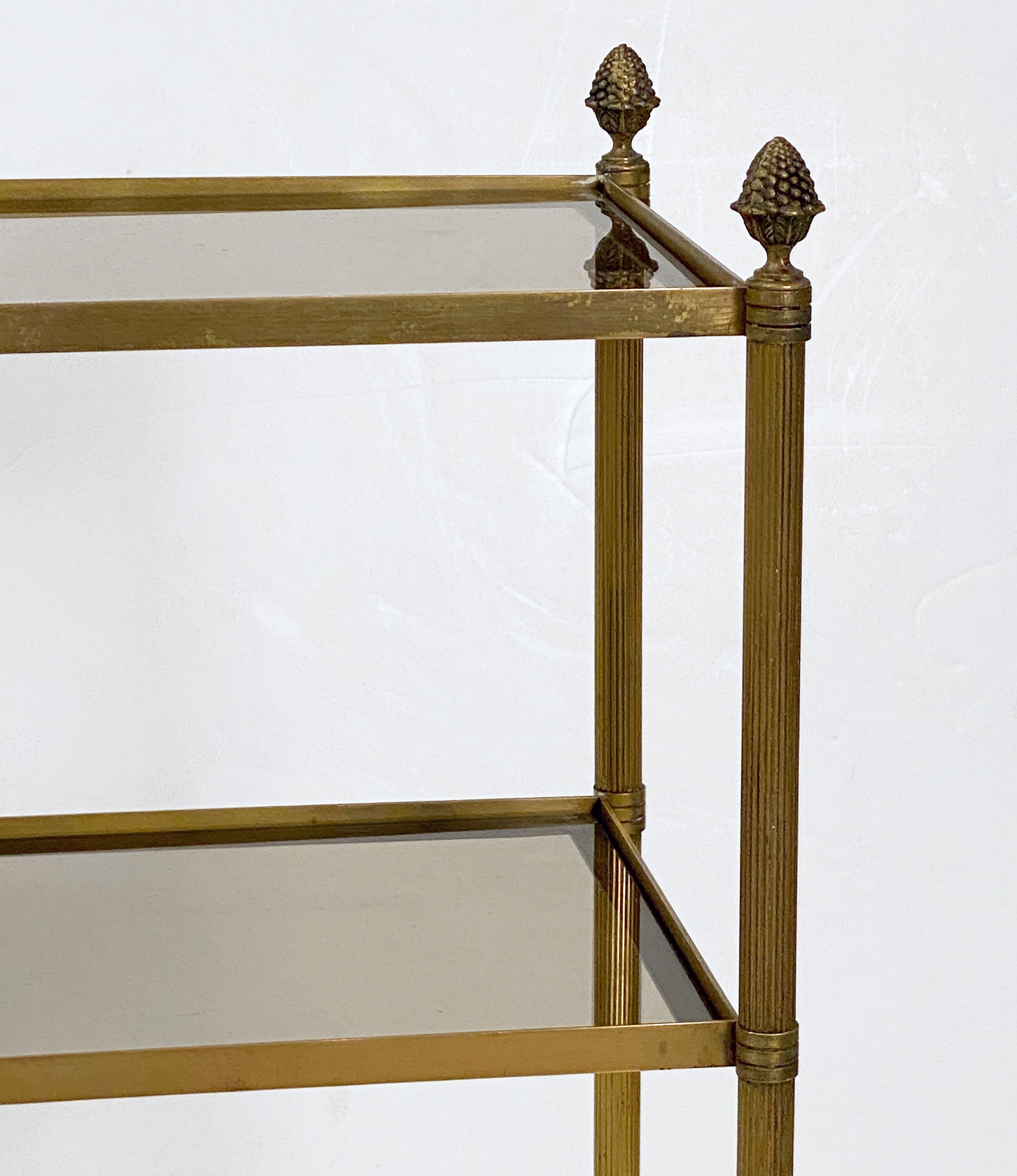French Modern Three-Tier Étagère or Shelves of Brass and Smoked Glass 5