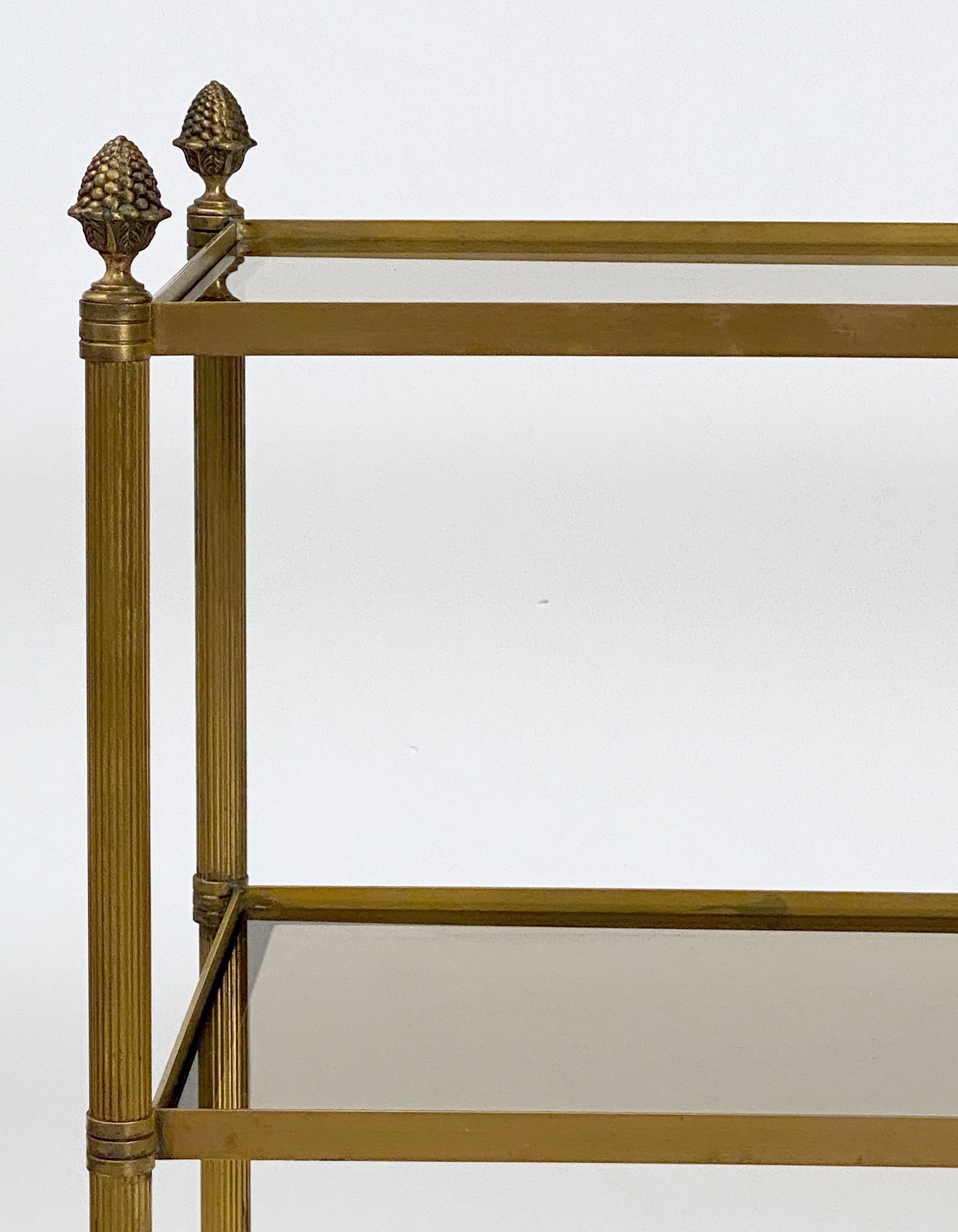 French Modern Three-Tier Étagère or Shelves of Brass and Smoked Glass 6