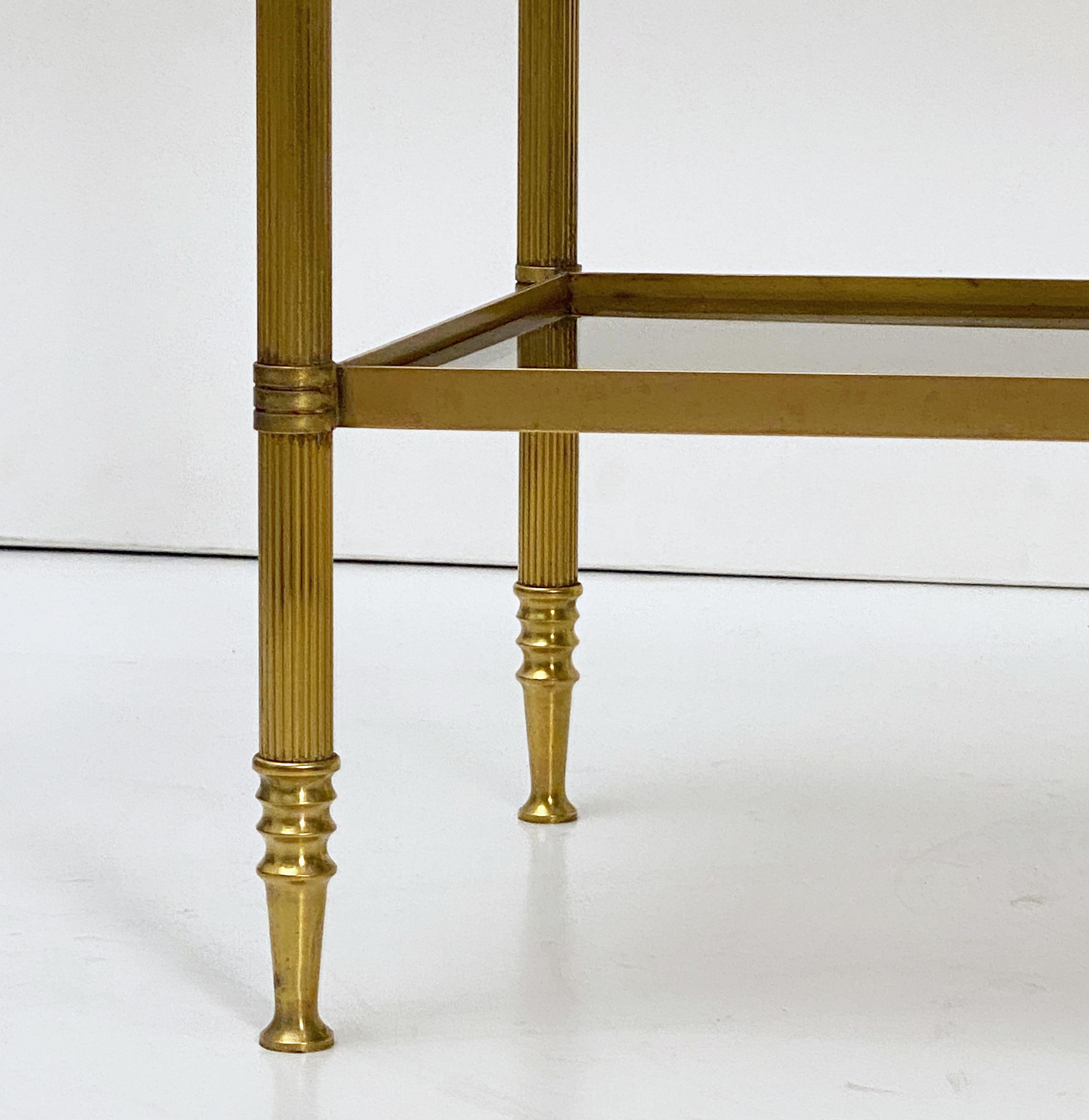 French Modern Three-Tier Étagère or Shelves of Brass and Smoked Glass 7
