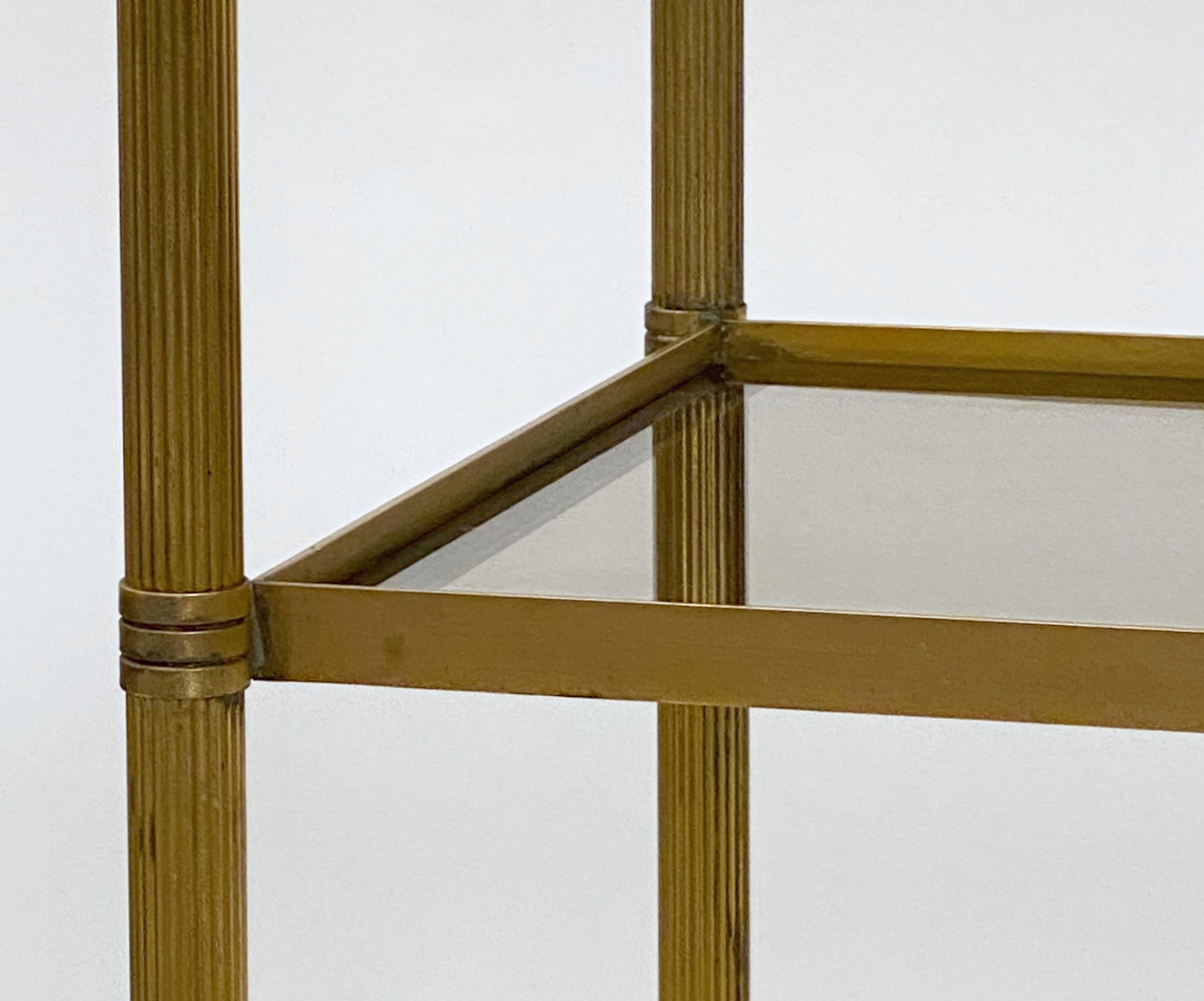 French Modern Three-Tier Étagère or Shelves of Brass and Smoked Glass 9