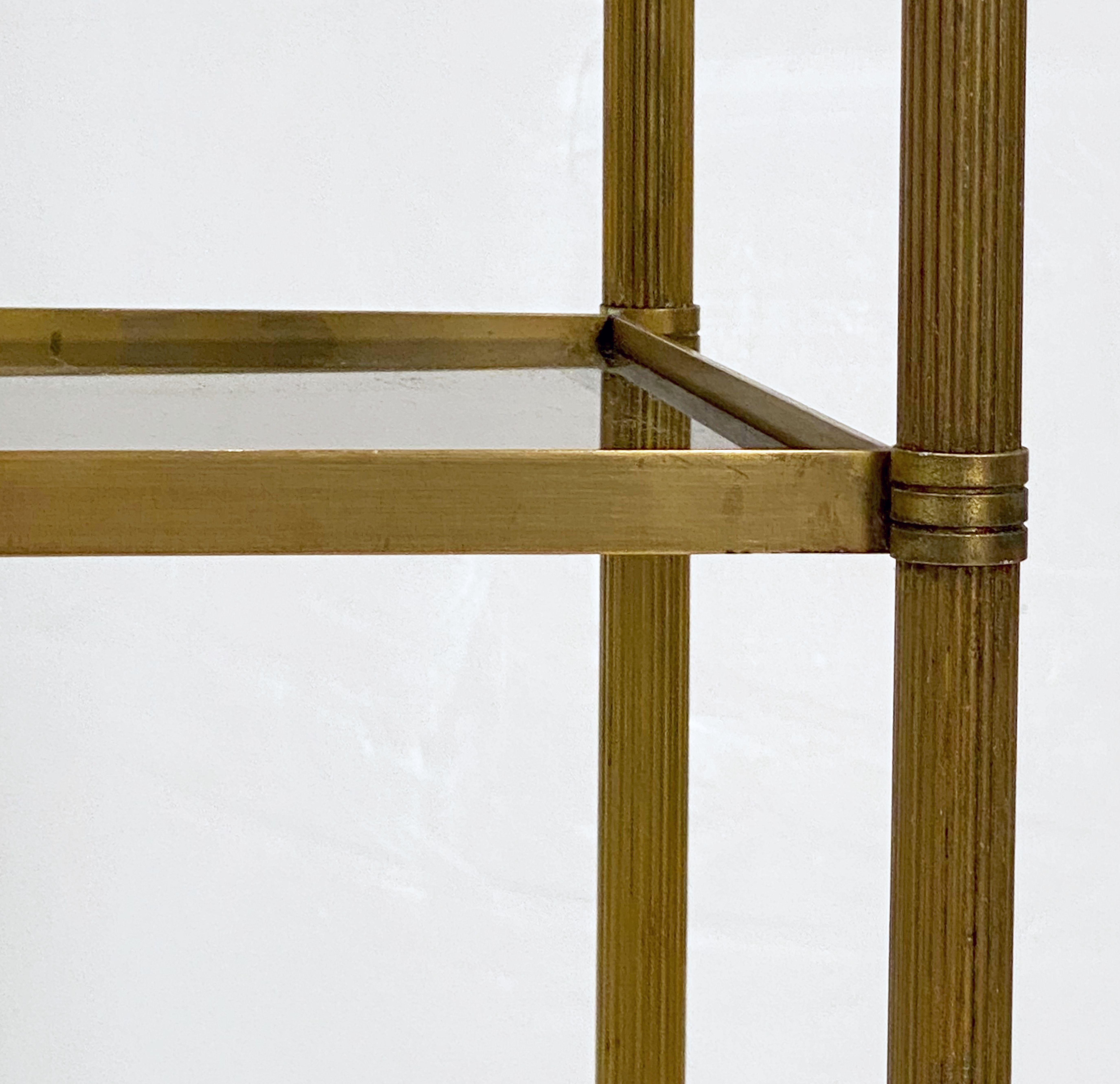 French Modern Three-Tier Étagère or Shelves of Brass and Smoked Glass 10