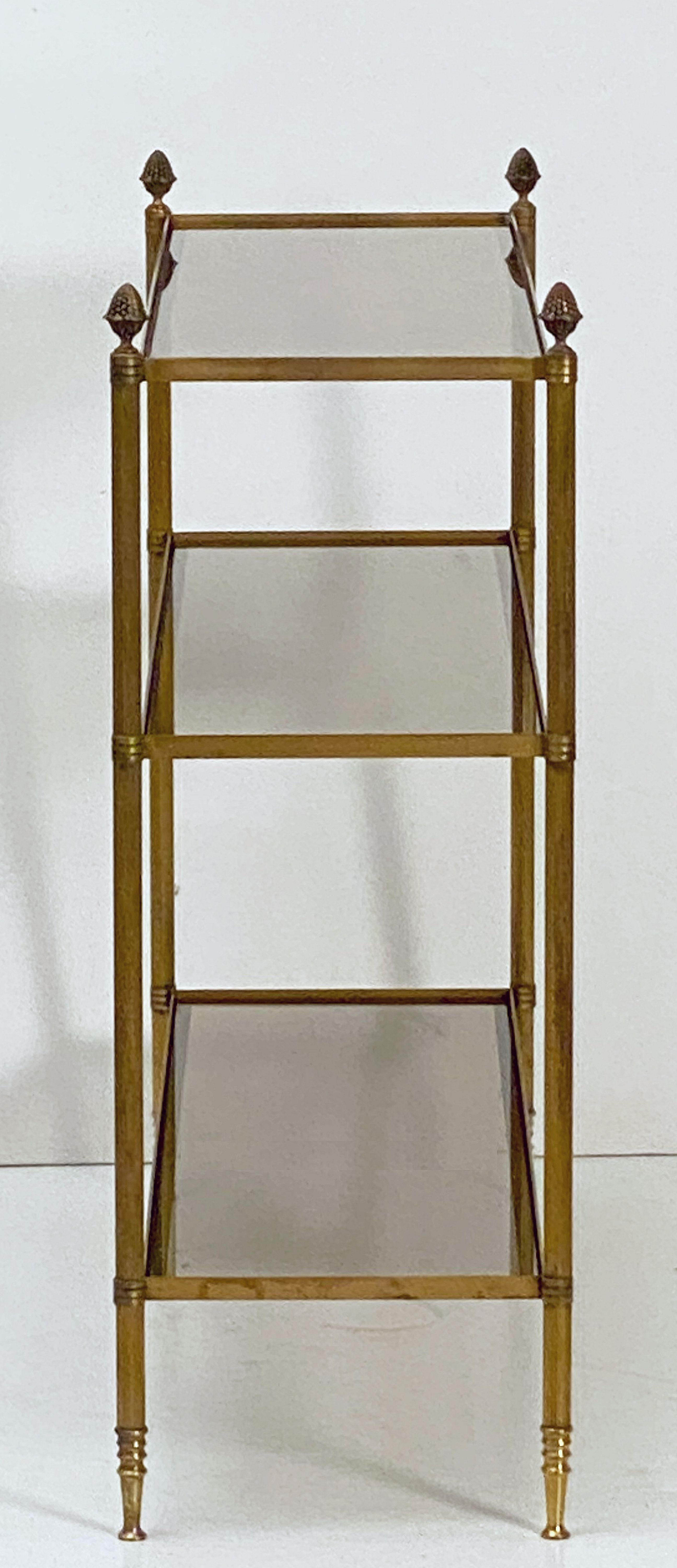 French Modern Three-Tier Étagère or Shelves of Brass and Smoked Glass 12