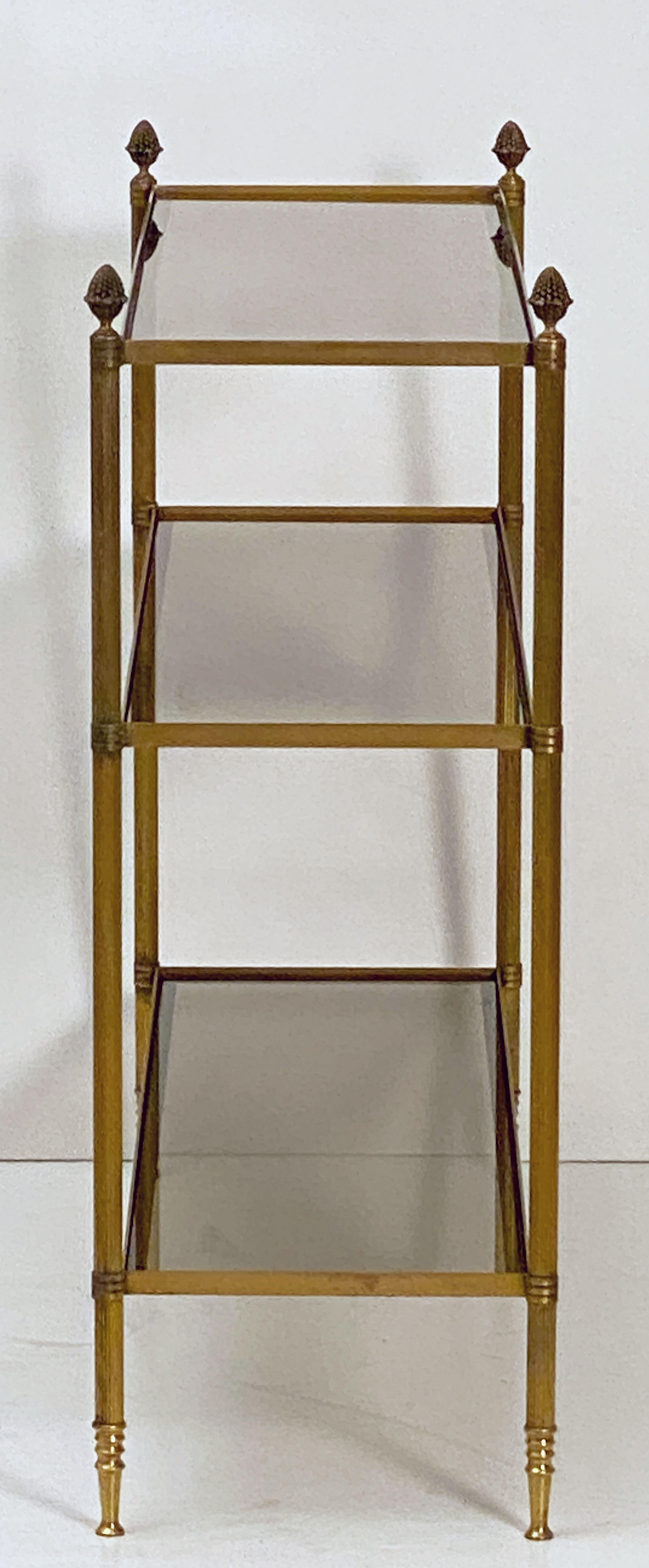 French Modern Three-Tier Étagère or Shelves of Brass and Smoked Glass 13