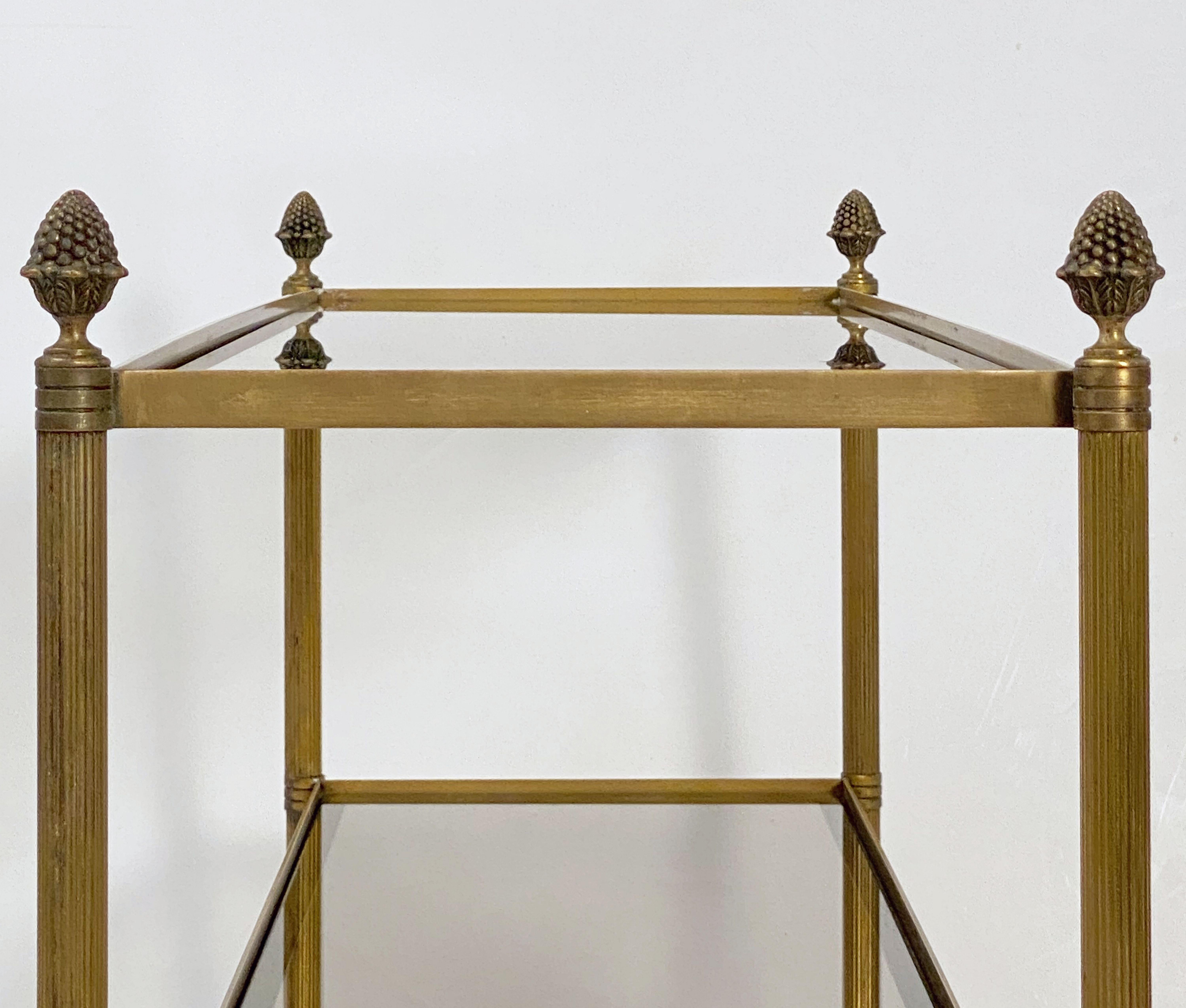 French Modern Three-Tier Étagère or Shelves of Brass and Smoked Glass 14