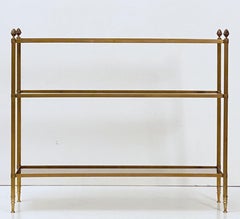 French Modern Three-Tier Étagère or Shelves of Brass and Smoked Glass