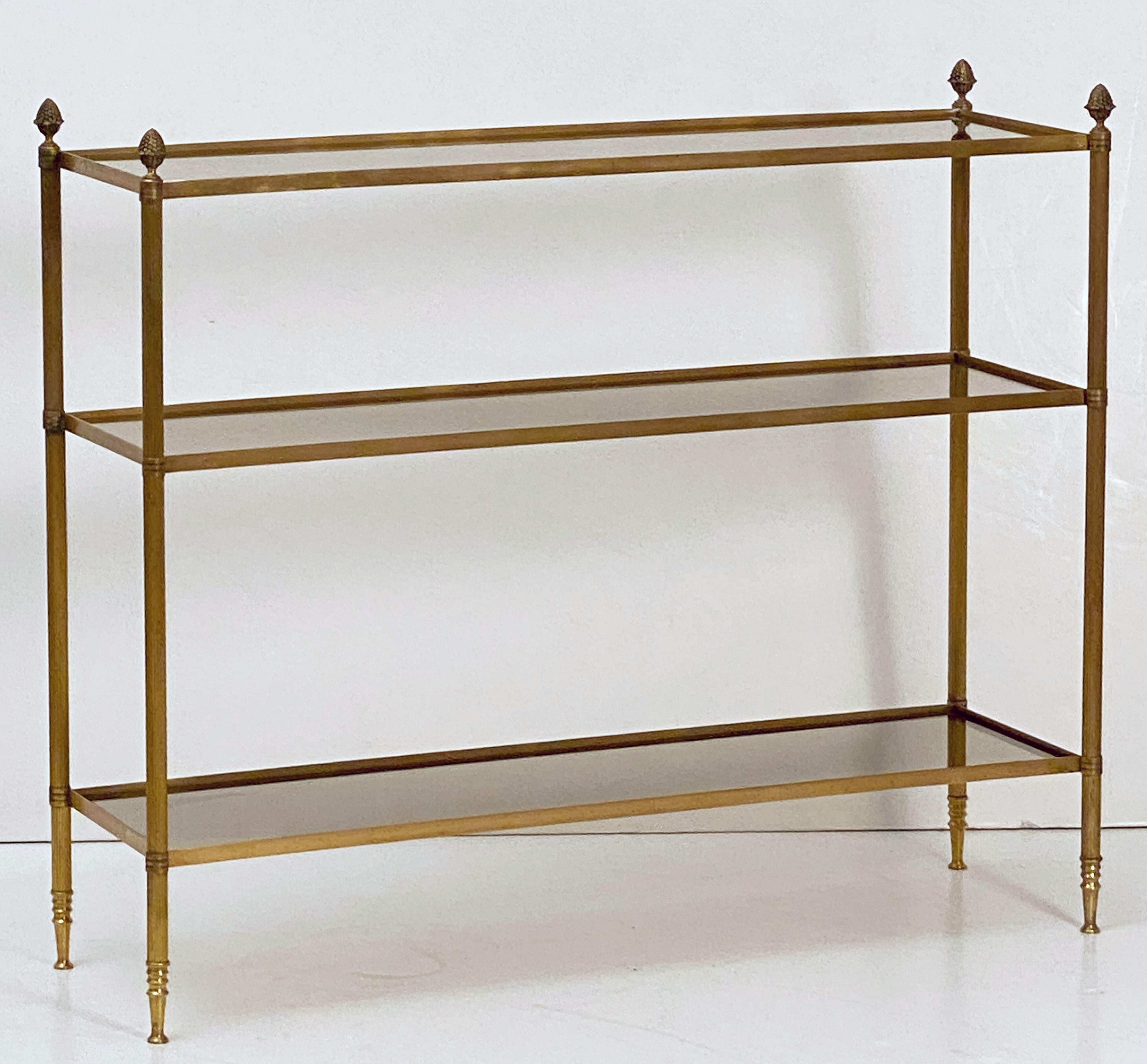 French Modern Three-Tier Étagère or Shelves of Brass and Smoked Glass 2