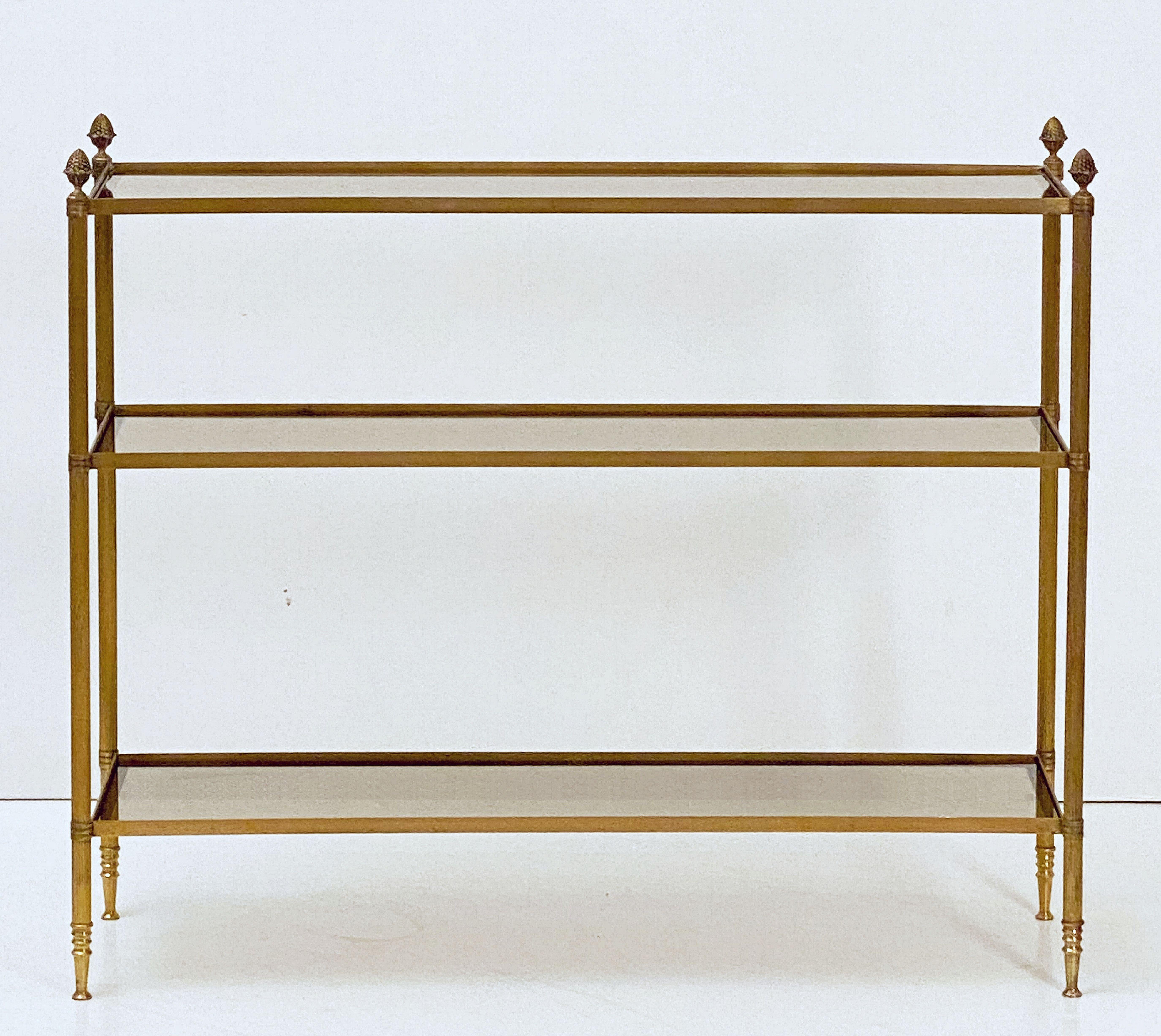 French Modern Three-Tier Étagère or Shelves of Brass and Smoked Glass 3