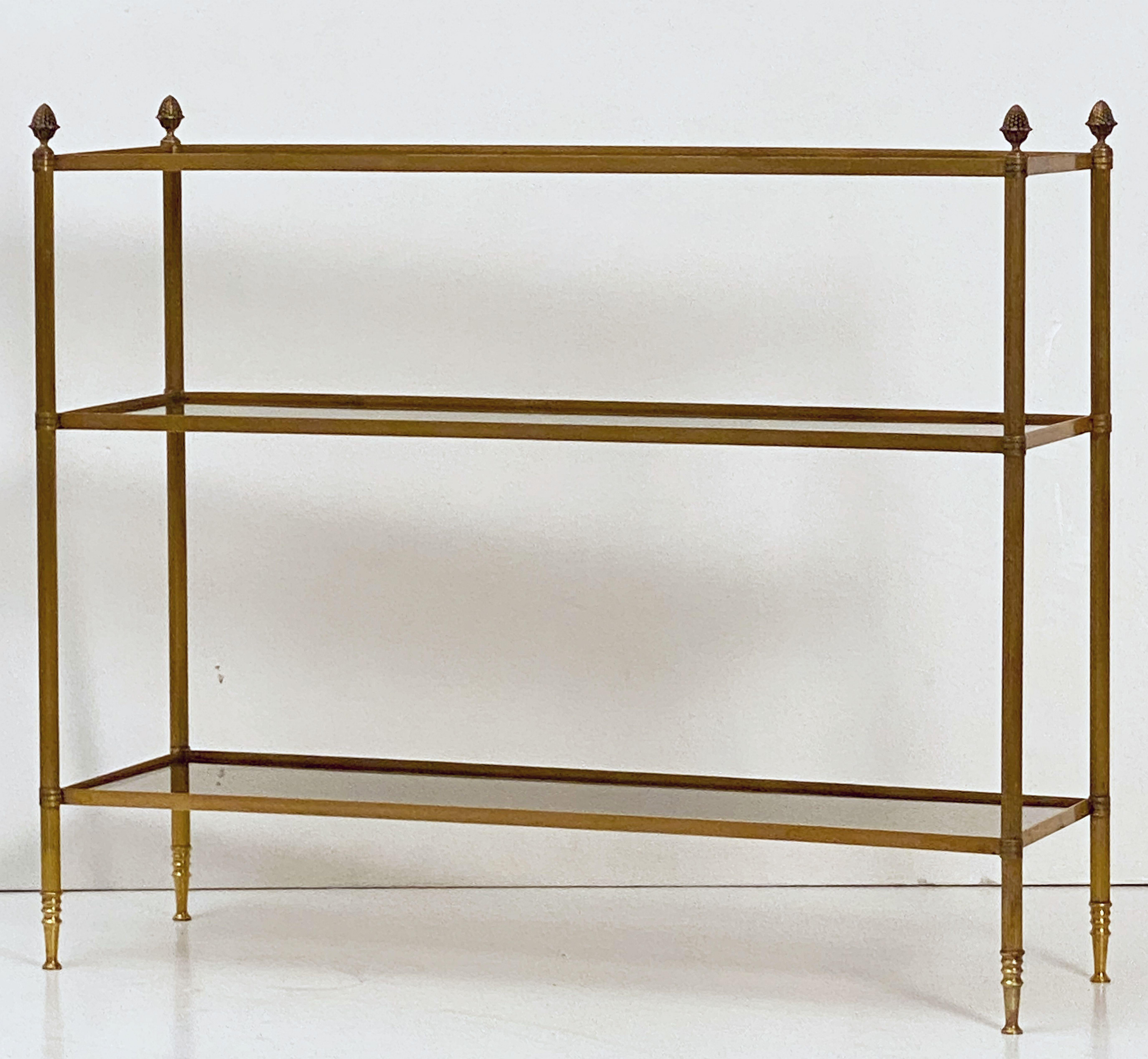 French Modern Three-Tier Étagère or Shelves of Brass and Smoked Glass 4
