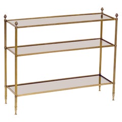 French Modern Three-Tier Étagère or Shelves of Brass and Smoked Glass
