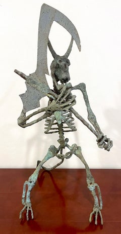 French Modern Verdigris Bronze Sculpture of a Allegory of Death /Grim Reaper