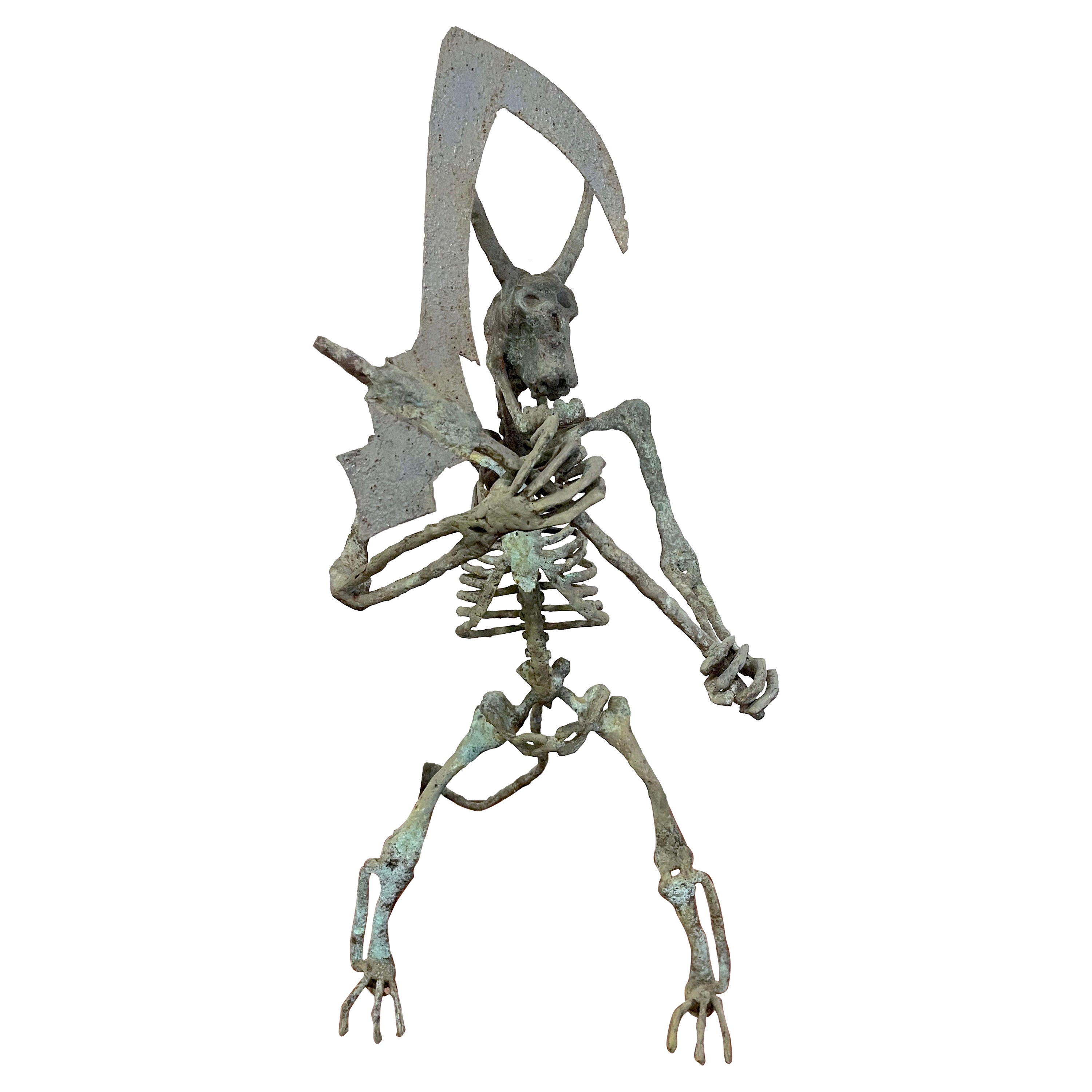 Sculpture moderne française en bronze vert-de-gris d'une allégorie de la mort/un rameur de gris en vente