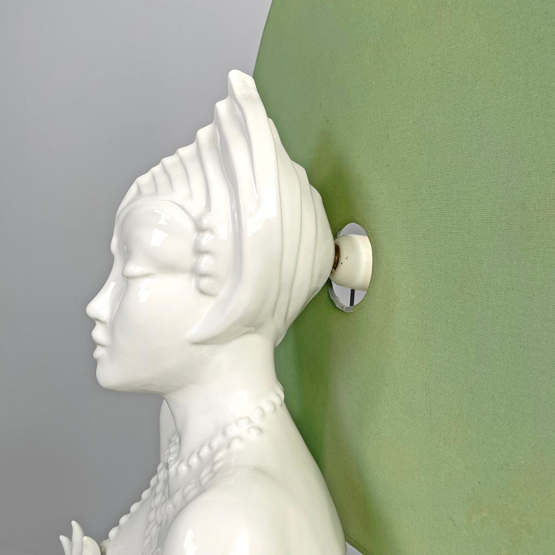 French modern white ceramic floor lamp with green leaf by Roche Bobois, 1980s For Sale 4