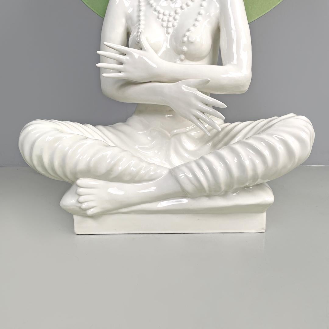 French modern white ceramic floor lamp with green leaf by Roche Bobois, 1980s For Sale 12