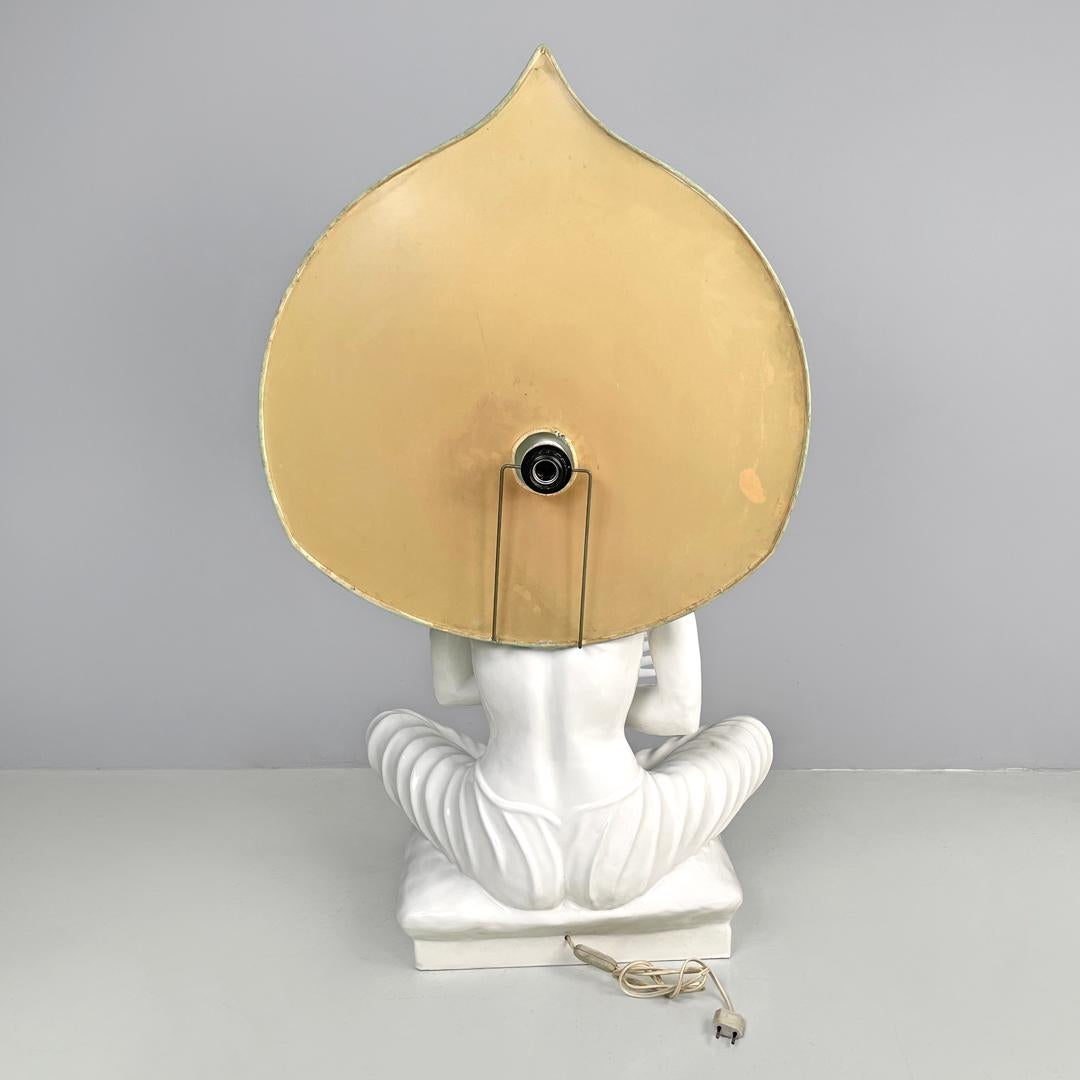 Ceramic French modern white ceramic floor lamp with green leaf by Roche Bobois, 1980s For Sale