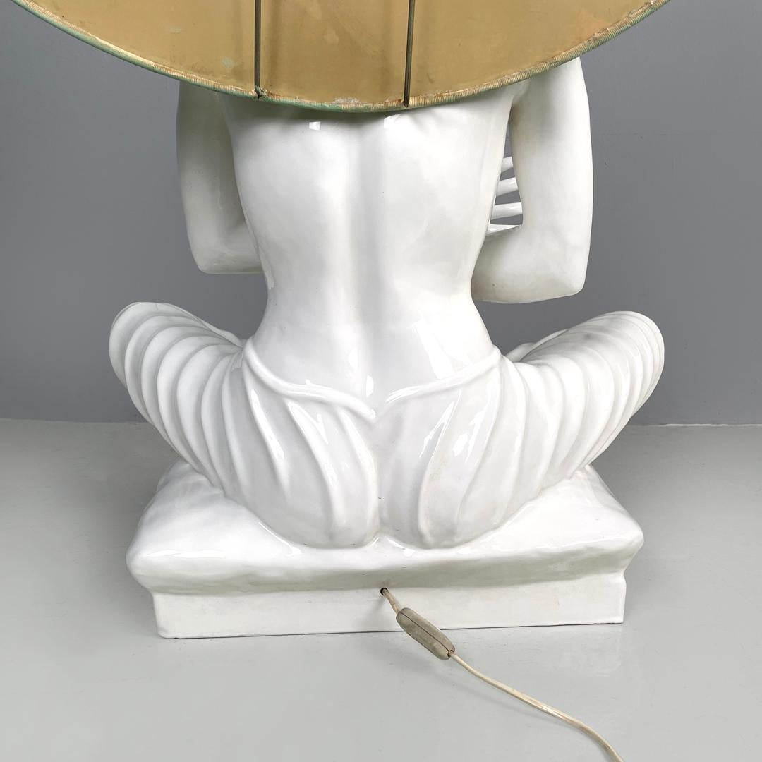 French modern white ceramic floor lamp with green leaf by Roche Bobois, 1980s For Sale 1