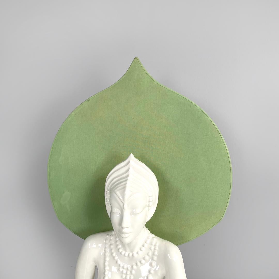 French modern white ceramic floor lamp with green leaf by Roche Bobois, 1980s For Sale 2
