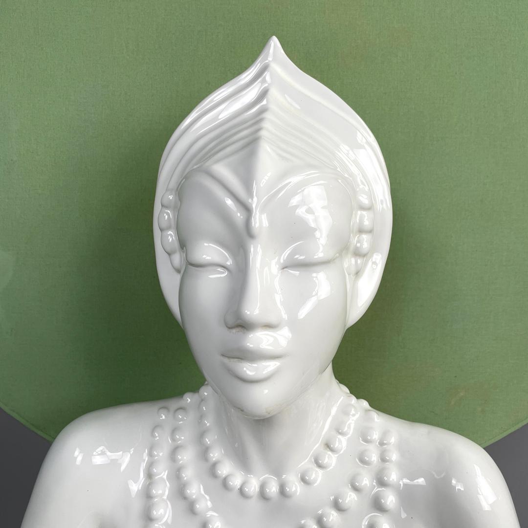 French modern white ceramic floor lamp with green leaf by Roche Bobois, 1980s For Sale 3
