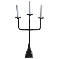 Vintage French Modern Wrought Iron Three -Light Candelabra Floor Lamp