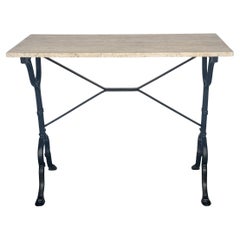 French Modern Wrought Iron & Travertine Rectangular Bistro/Garden Table