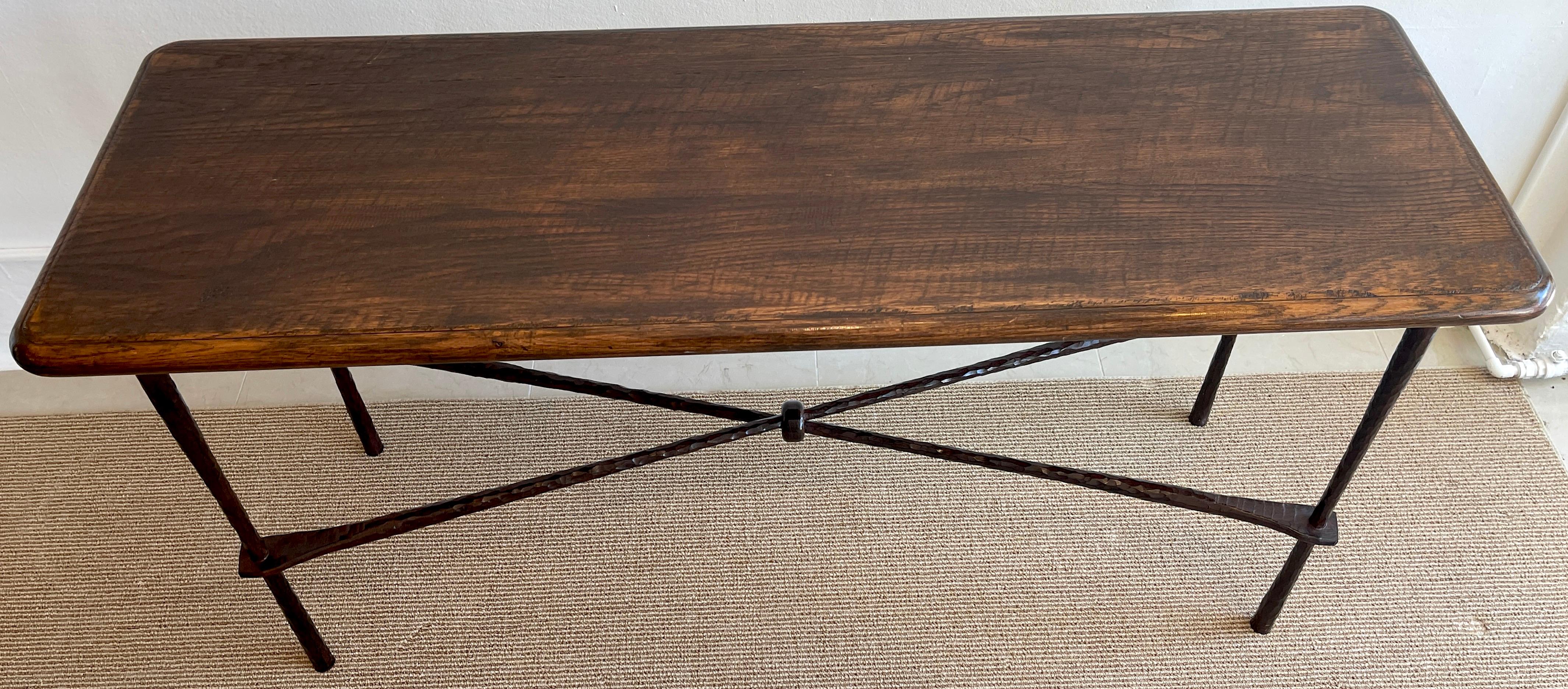 French Modern Wrought Iron & Walnut Console Table 4