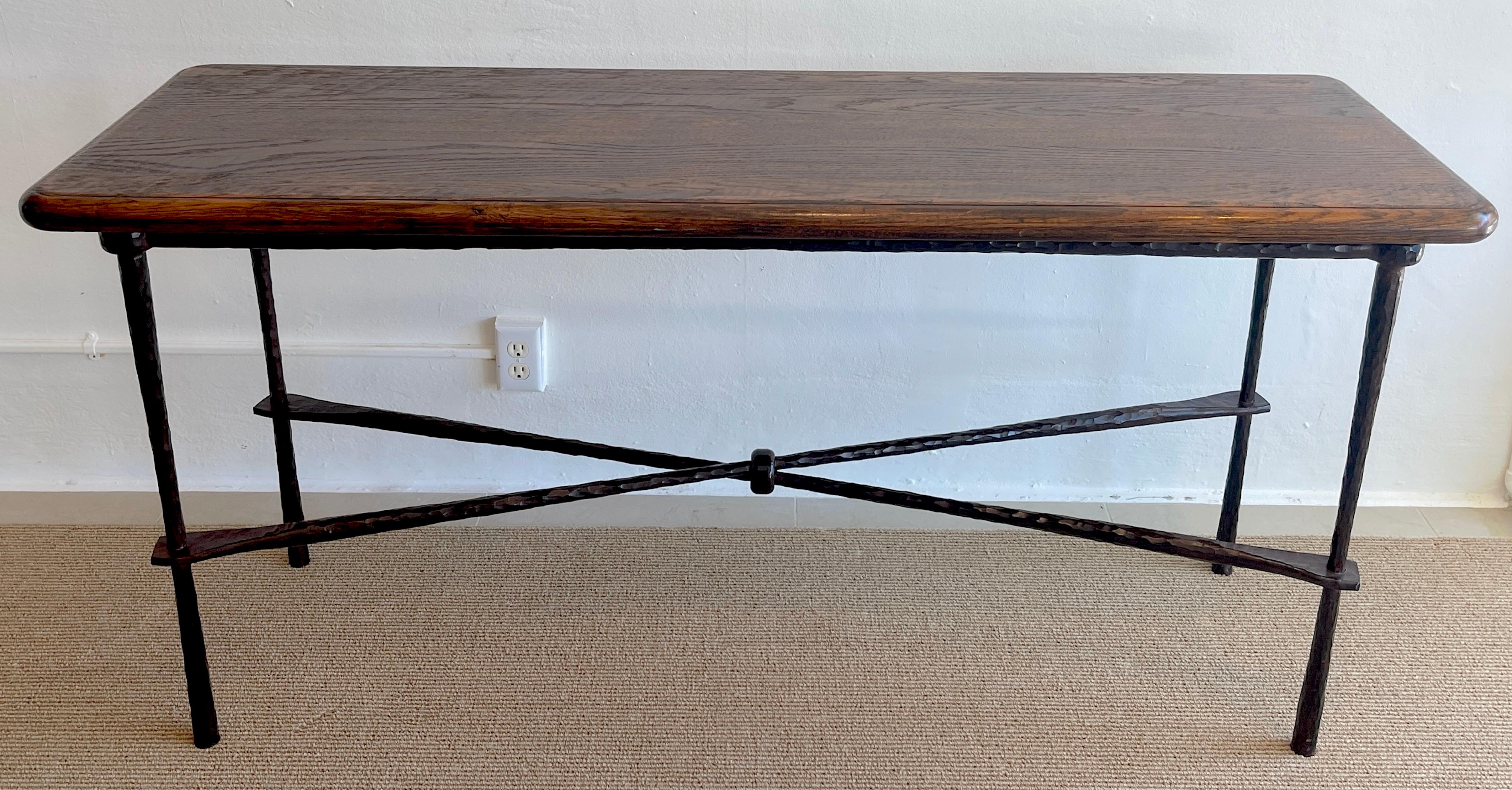 French Modern Wrought Iron & Walnut Console Table 6