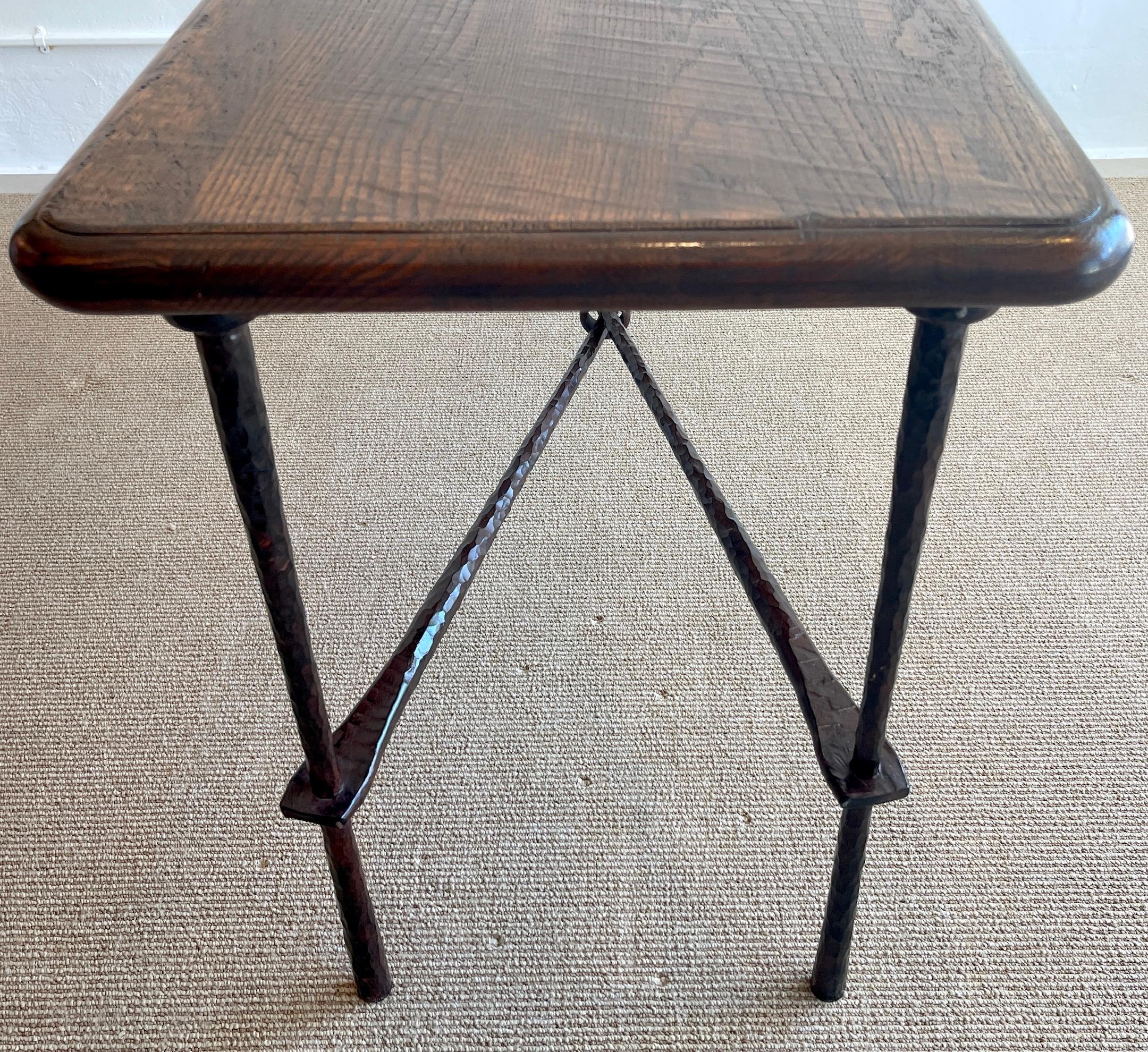 French Modern Wrought Iron & Walnut Console Table 7