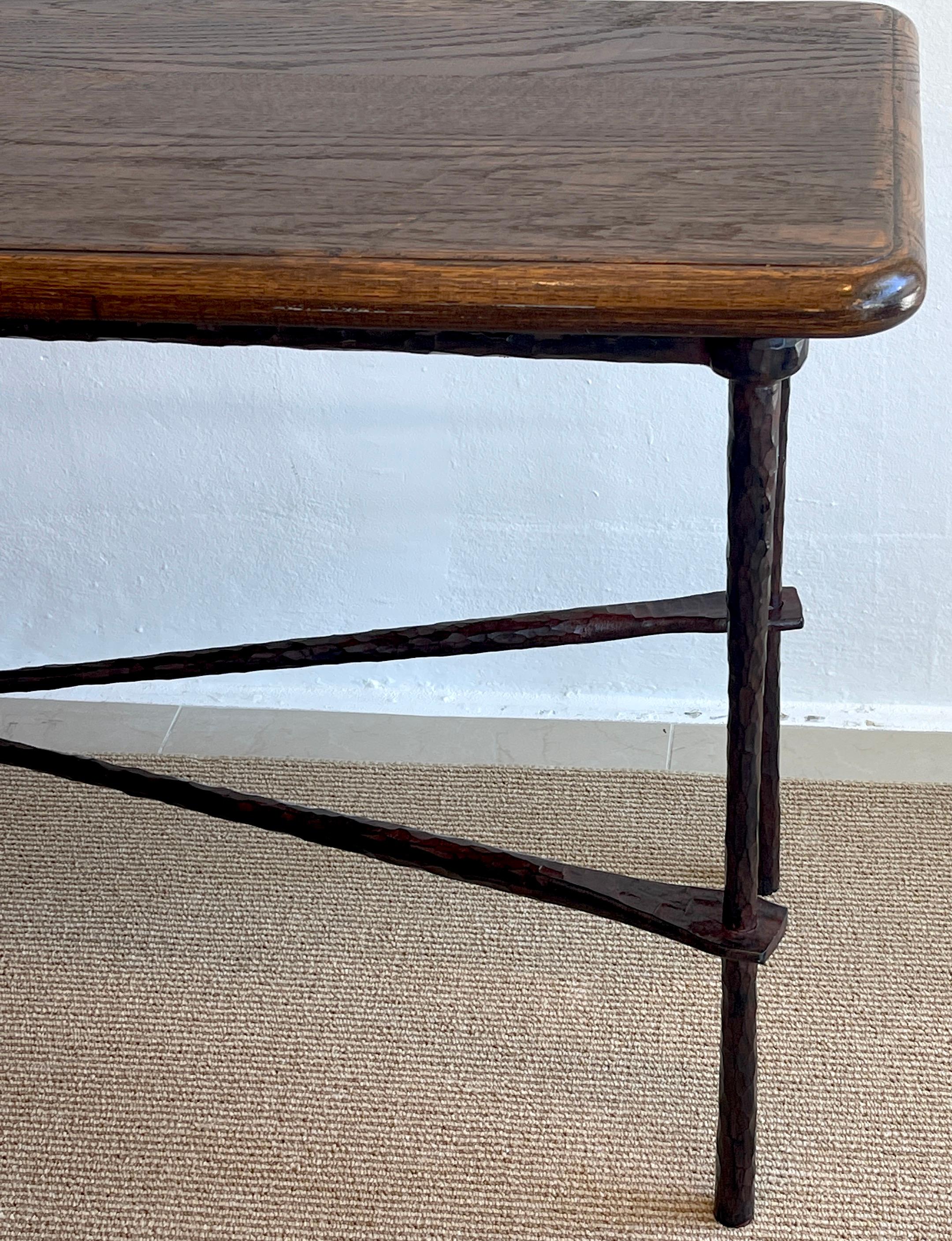 French Modern Wrought Iron & Walnut Console Table 8
