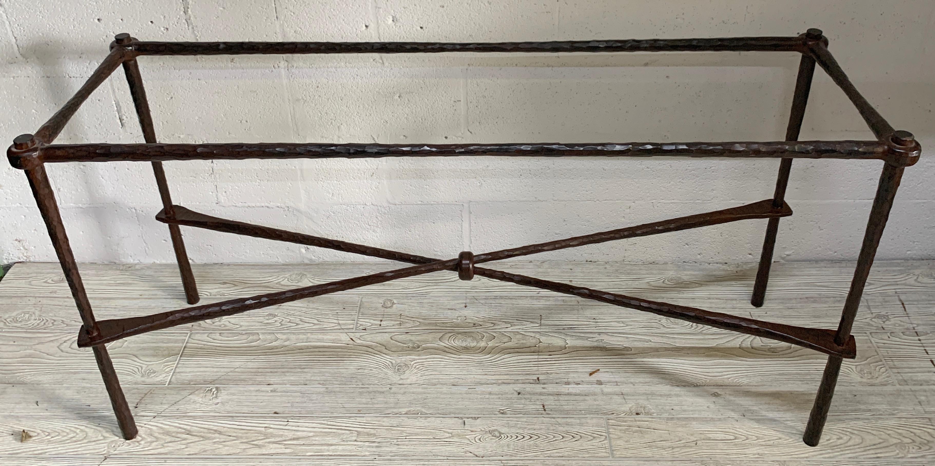 French Modern Wrought Iron & Walnut Console Table 10