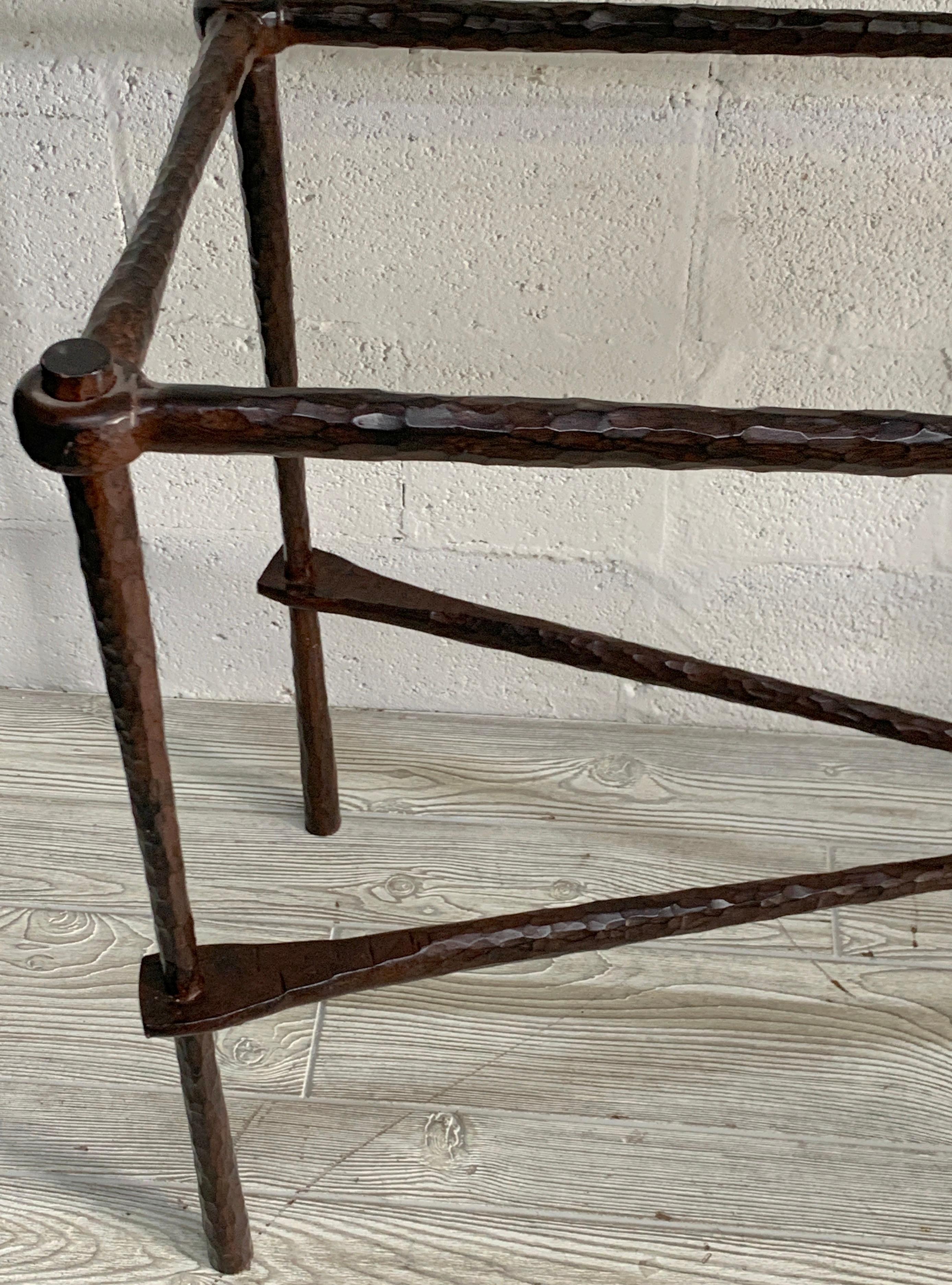 Forged French Modern Wrought Iron & Walnut Console Table