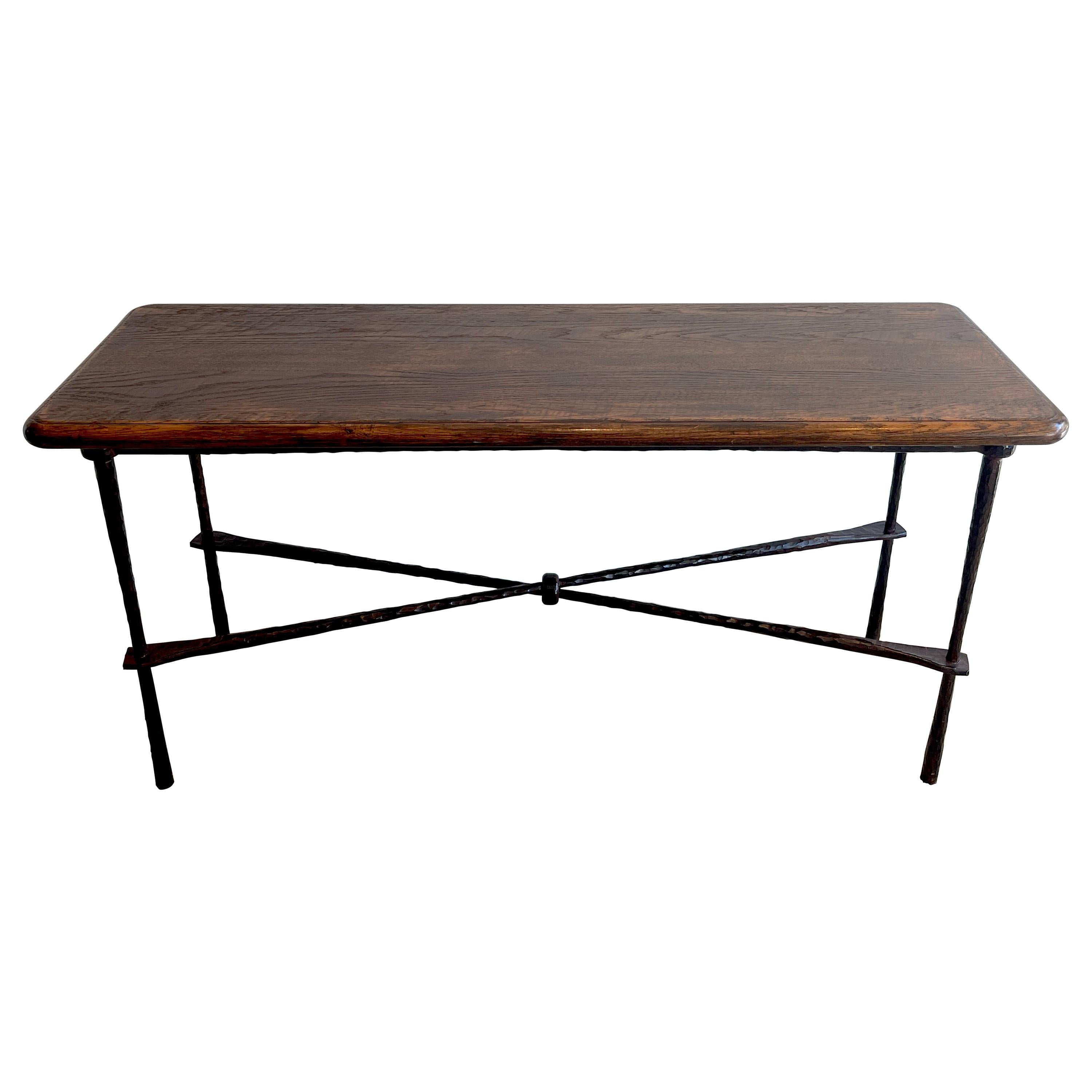French Modern Wrought Iron & Walnut Console Table