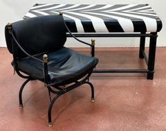 French Modern Zebra Lacquered Iron & Brass Executive Desk & Curule Arm Chair