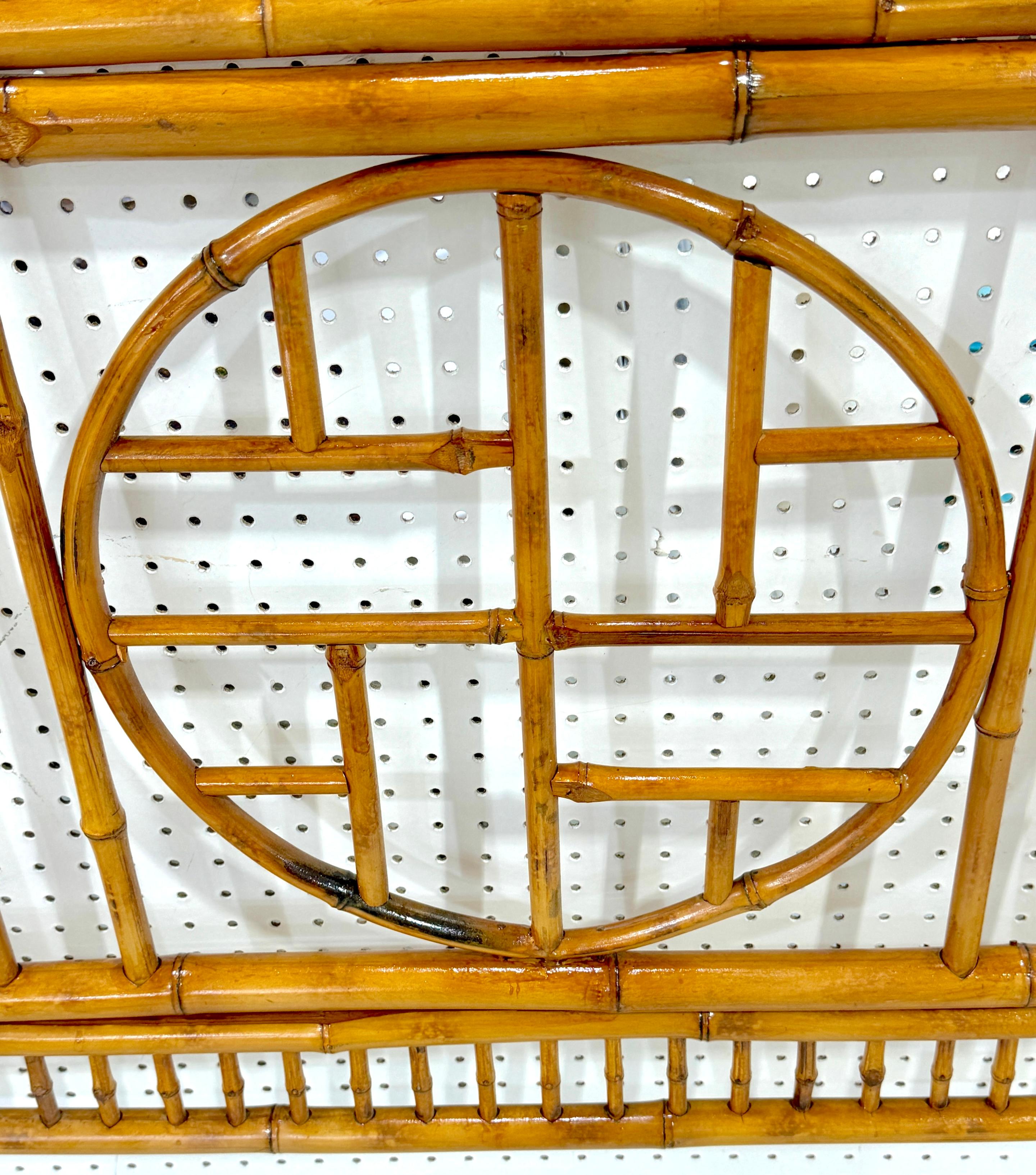 French Modern Zen Motif Bamboo & Rattan Queen Size Headboard, Circa 1970s 6