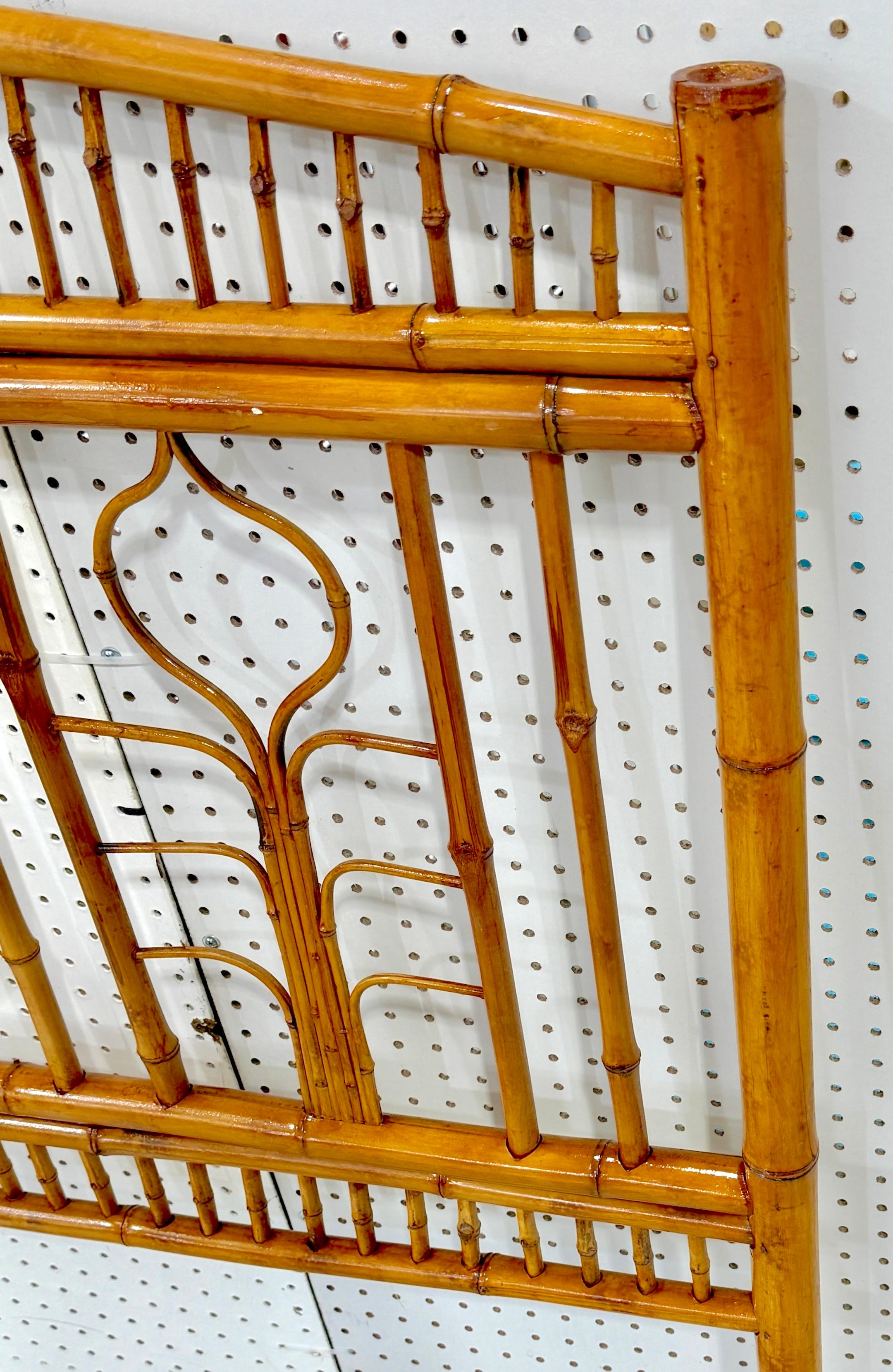 French Modern Zen Motif Bamboo & Rattan Queen Size Headboard, Circa 1970s 8