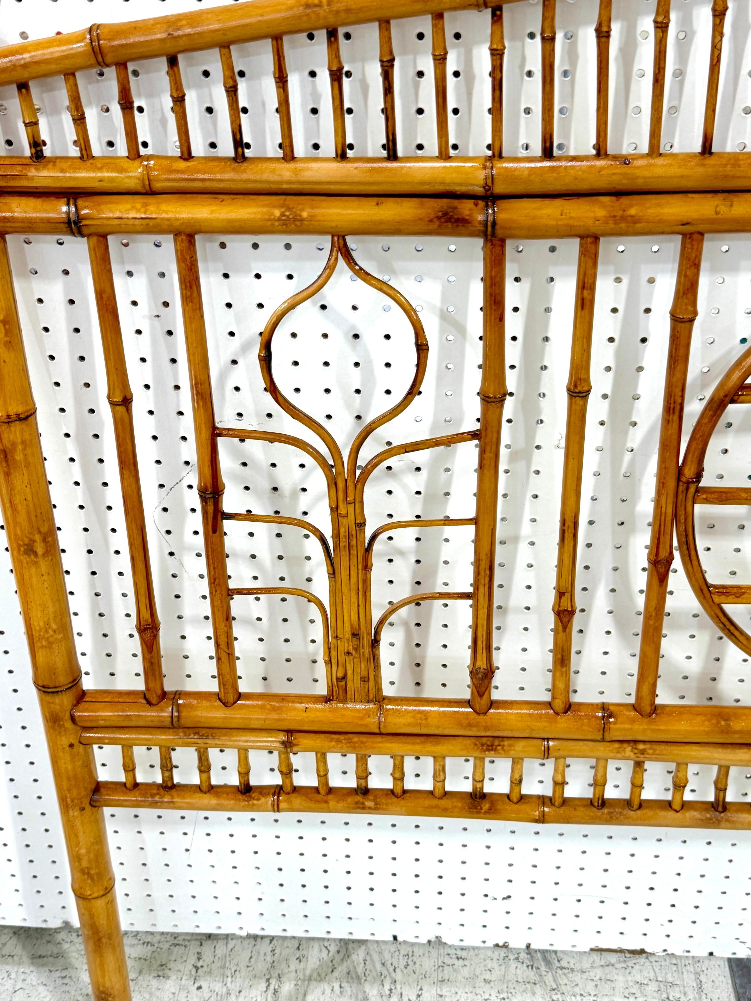 Woven French Modern Zen Motif Bamboo & Rattan Queen Size Headboard, Circa 1970s