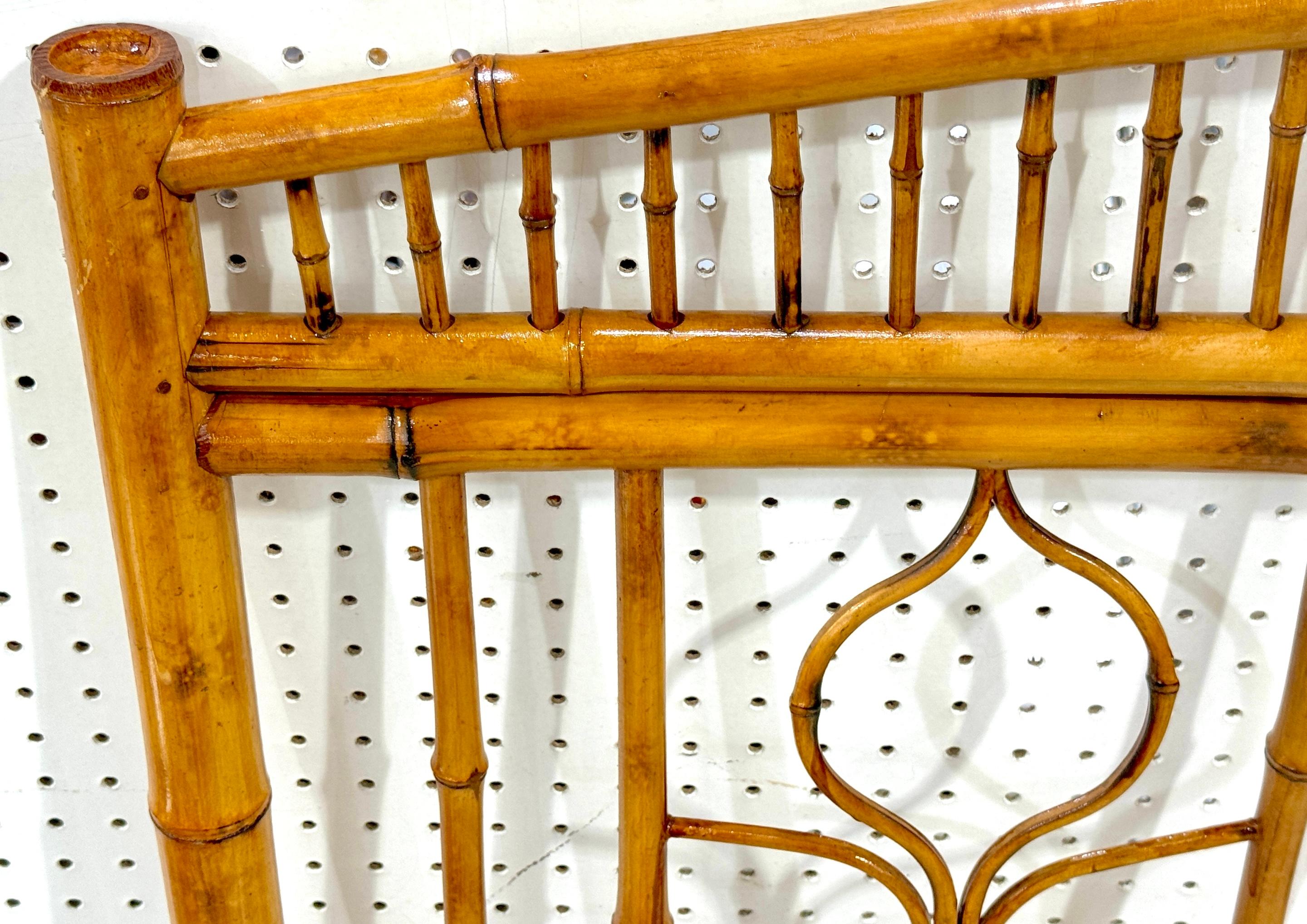 French Modern Zen Motif Bamboo & Rattan Queen Size Headboard, Circa 1970s 1