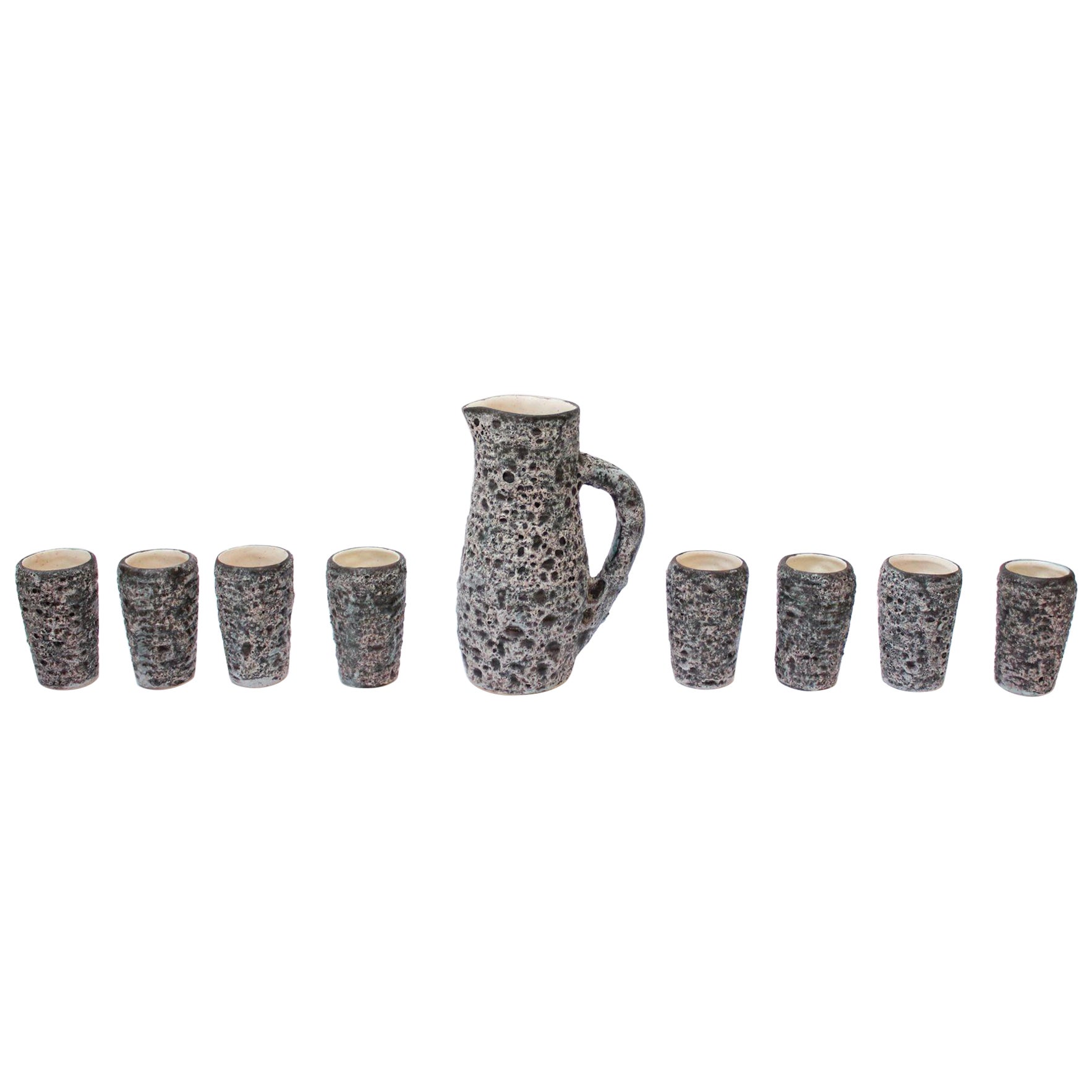 French Moderne Annecy Fat Lava Glaze Ceramic Drink Serving Set