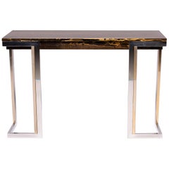 French Moderne Faux Marble Console With Chrome Legs 