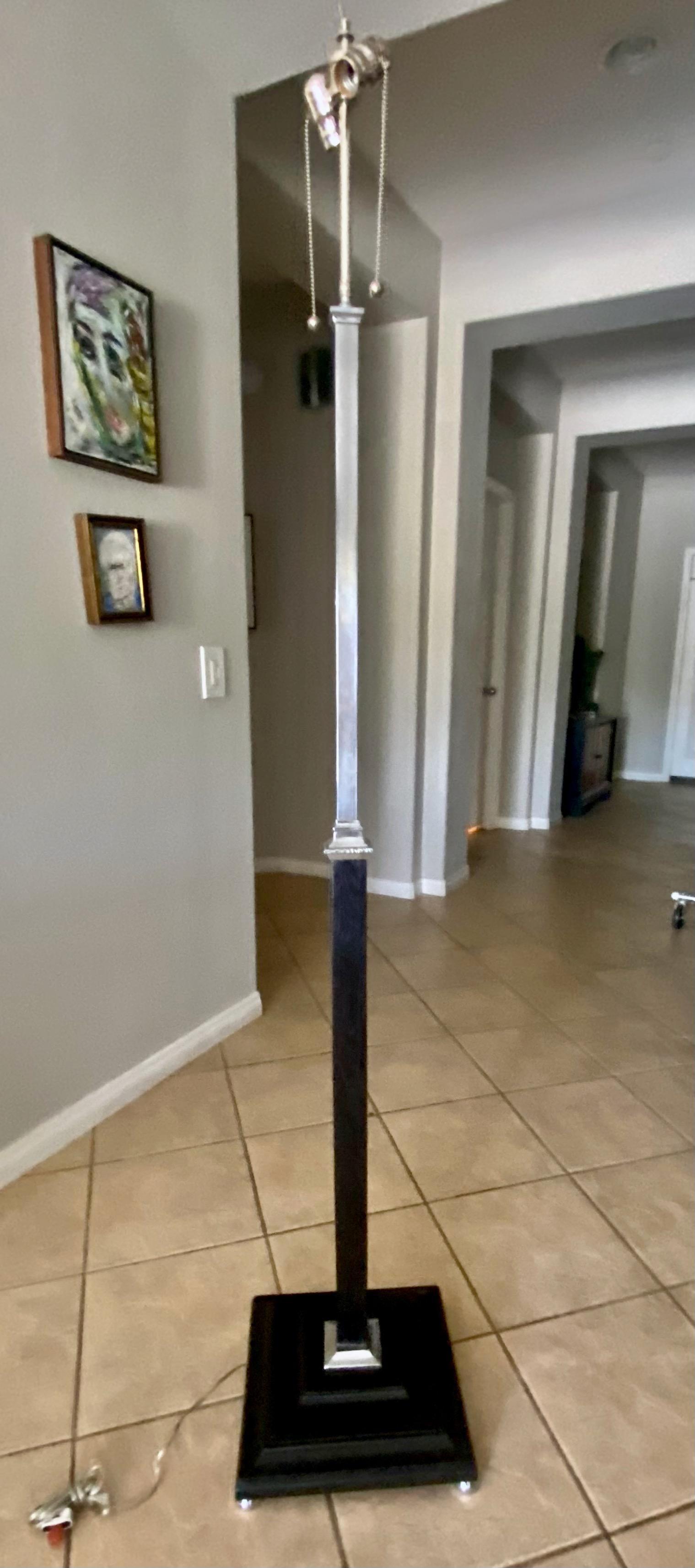 French Moderne Parzinger Style Wood Nickel Floor Lamp In Good Condition For Sale In Palm Springs, CA