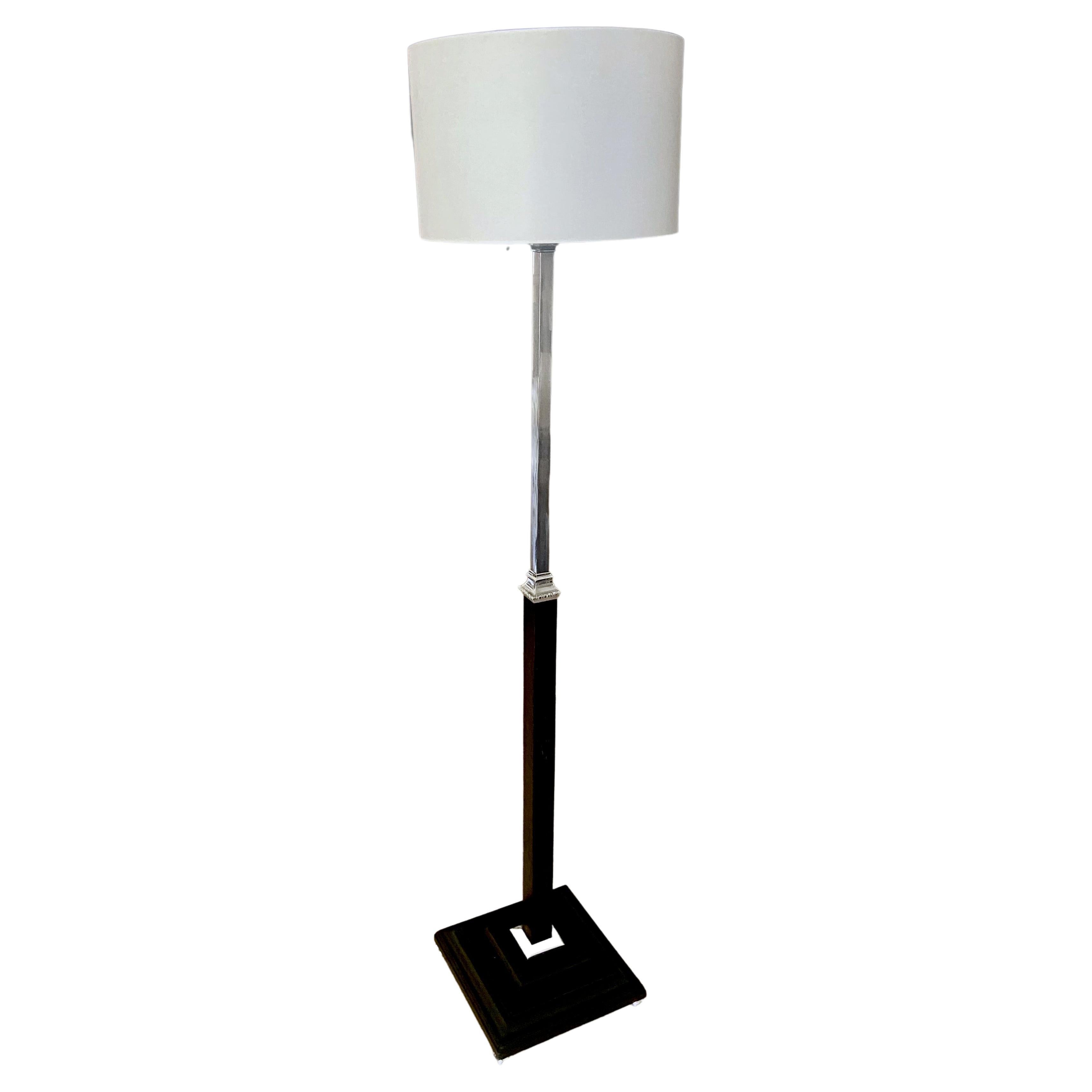 French Moderne Parzinger Style Wood Nickel Floor Lamp