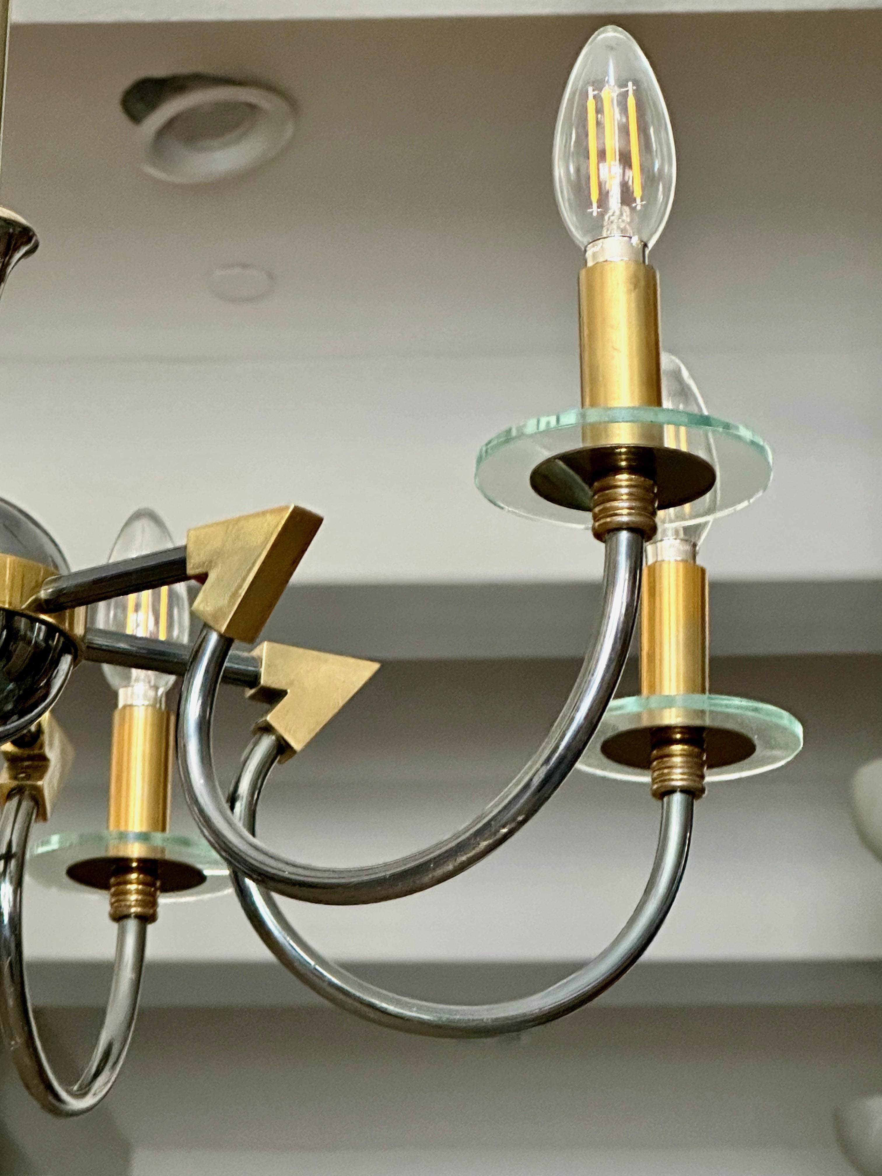 French Moderne Patinated Brass Chandelier by Maison Lunel For Sale 6