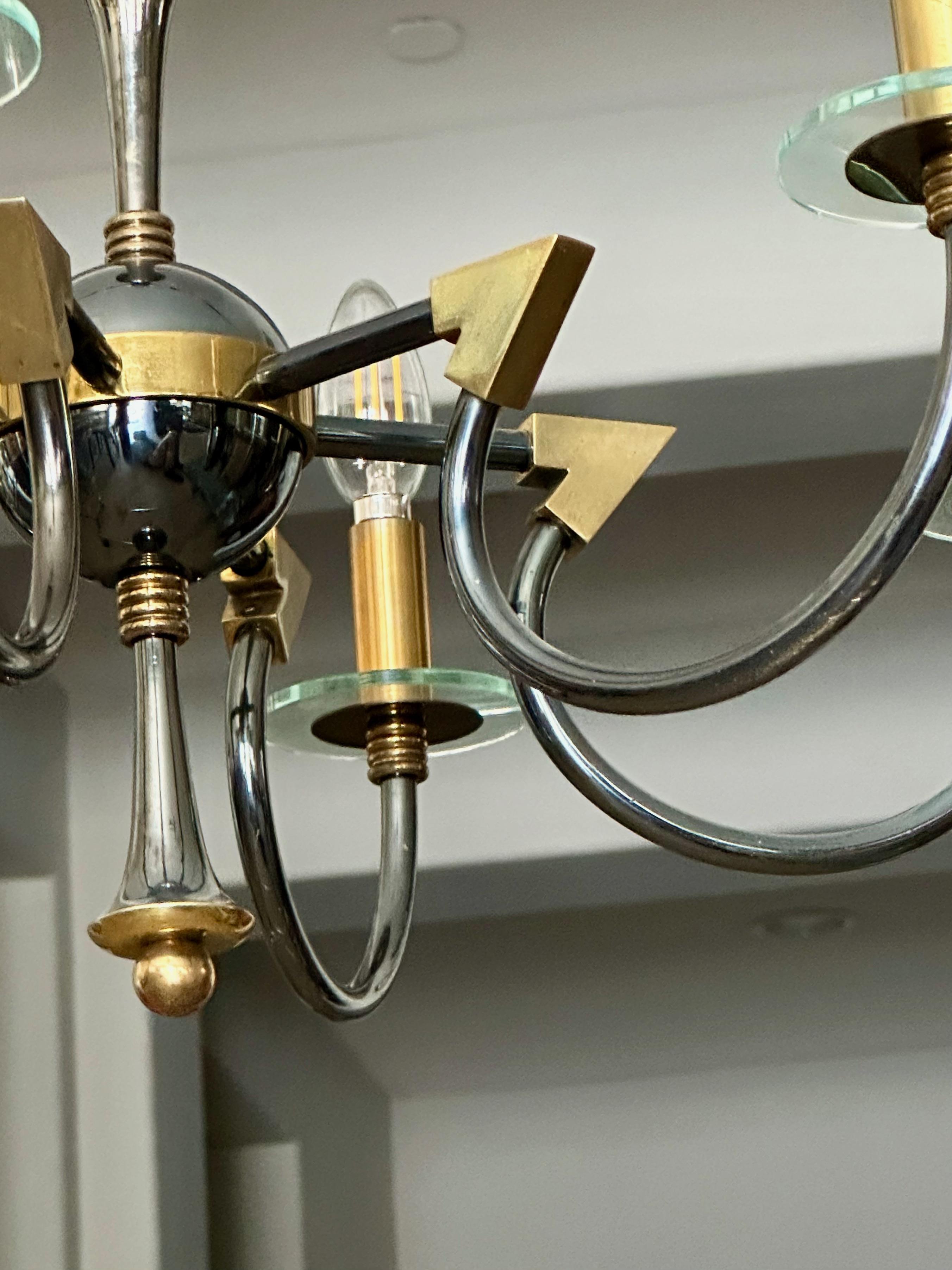 French Moderne Patinated Brass Chandelier by Maison Lunel For Sale 7